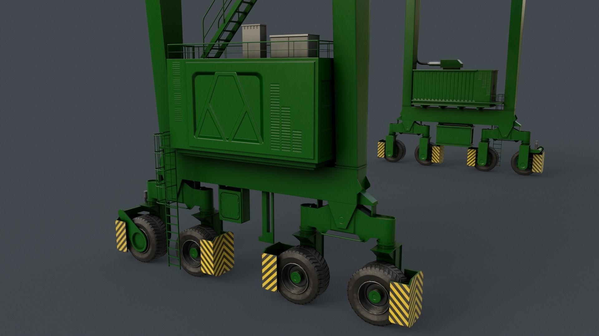 PBR Rubber Tyred Gantry Crane RTG V2 - Green Low-poly 3D model_7