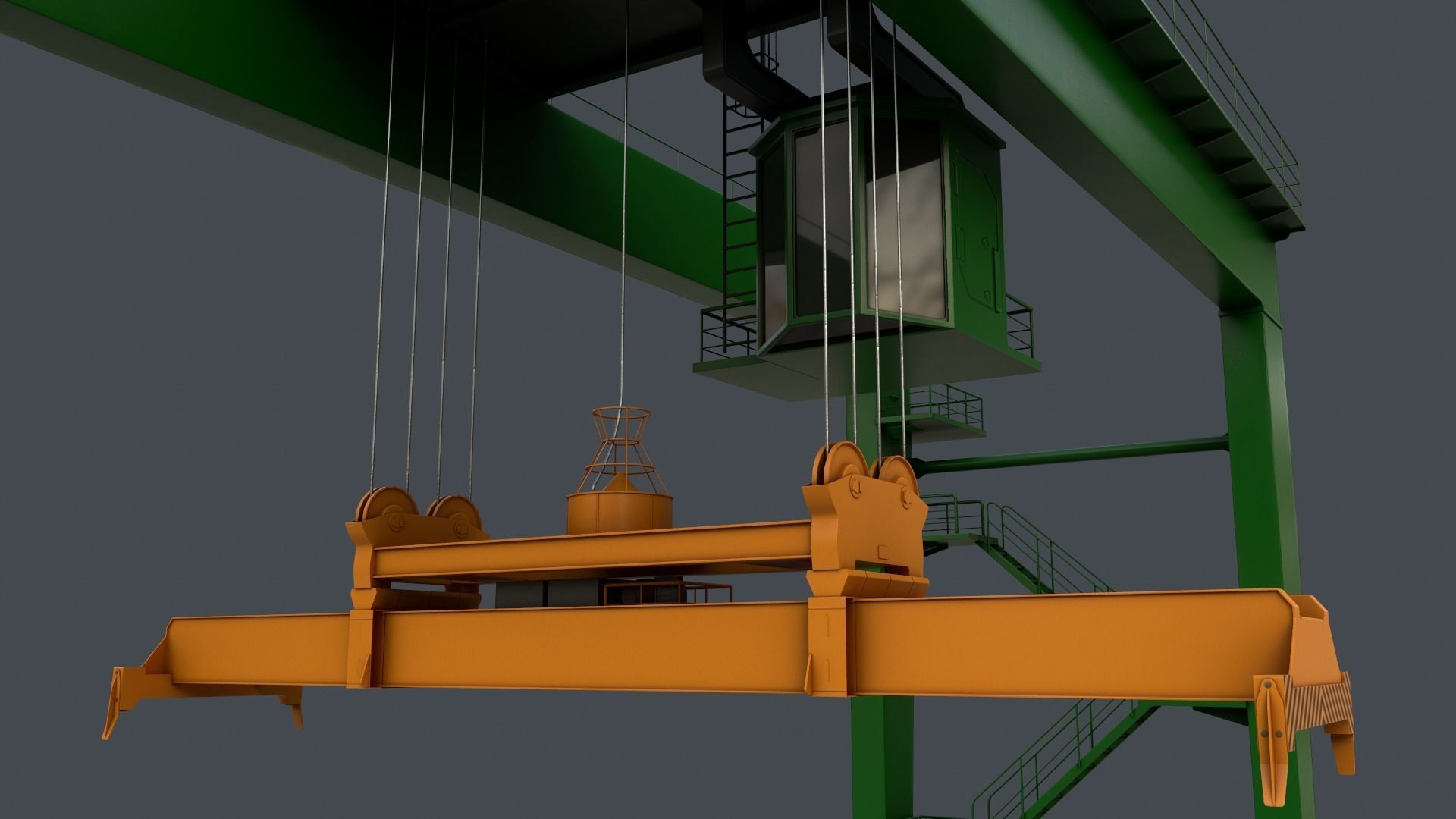 PBR Rubber Tyred Gantry Crane RTG V2 - Green Low-poly 3D model_6