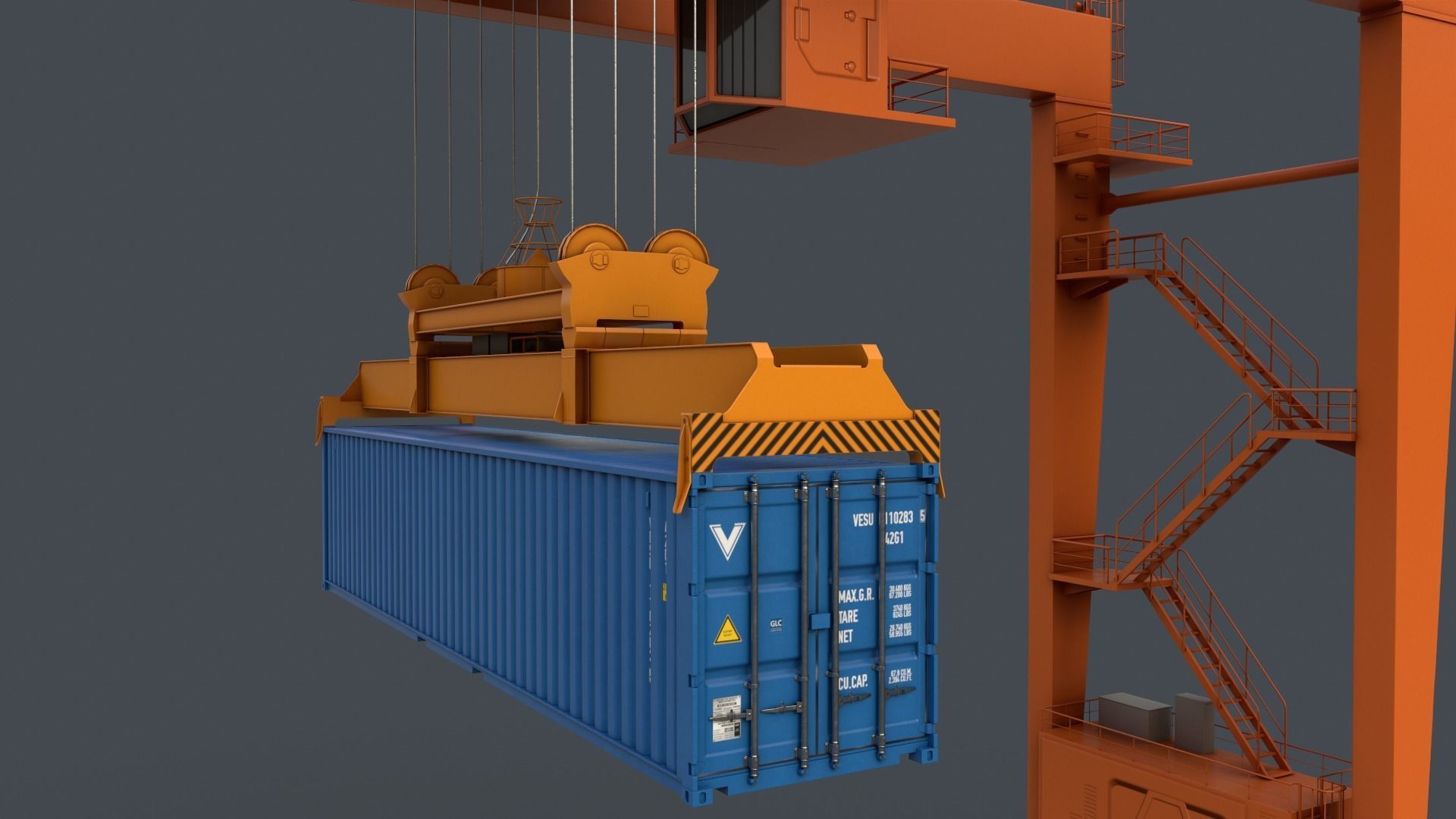 PBR Rubber Tyred Gantry Crane RTG V2 - Orange Low-poly 3D model_9