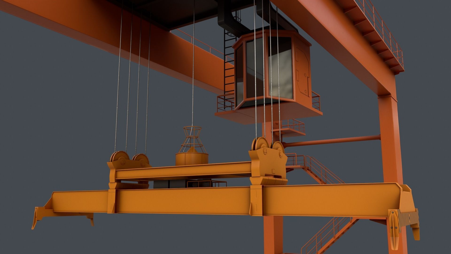 PBR Rubber Tyred Gantry Crane RTG V2 - Orange Low-poly 3D model_6