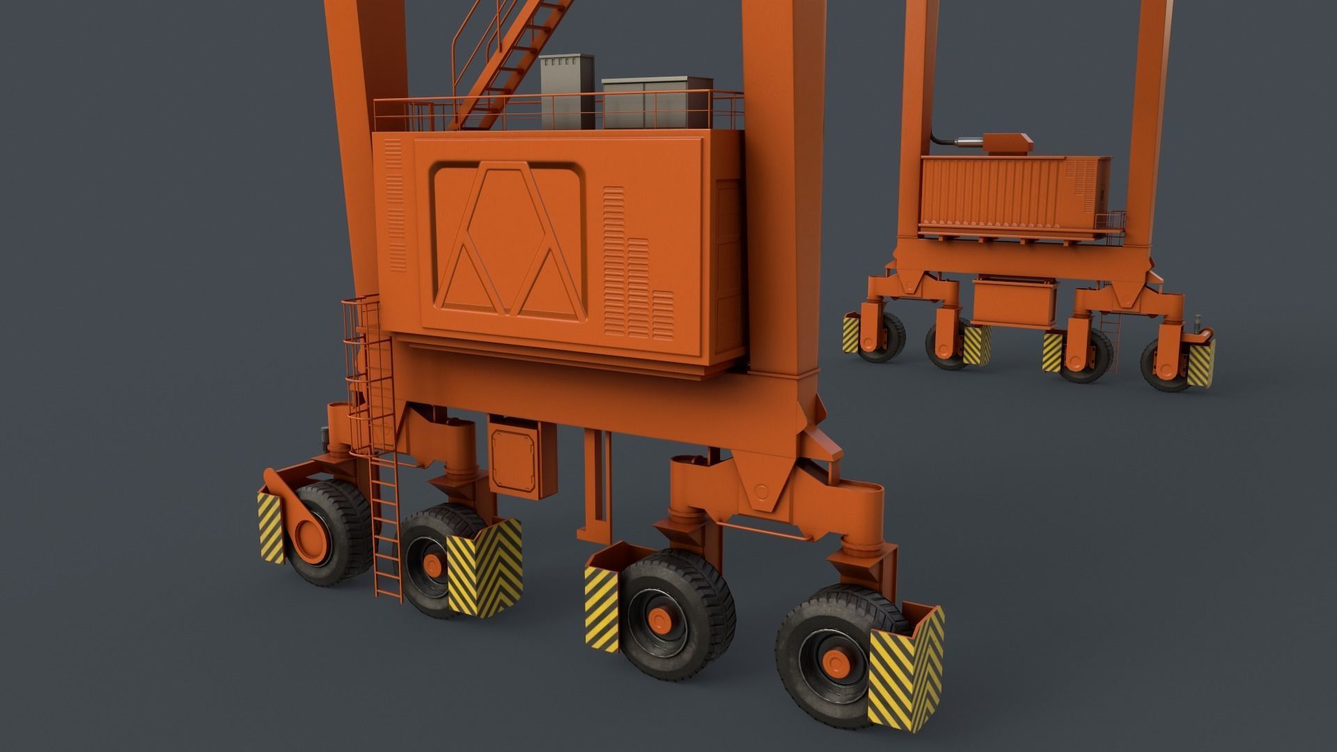 PBR Rubber Tyred Gantry Crane RTG V2 - Orange Low-poly 3D model_7