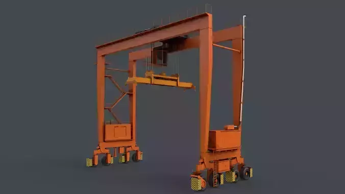 PBR Rubber Tyred Gantry Crane RTG V2 - Orange Low-poly 3D model