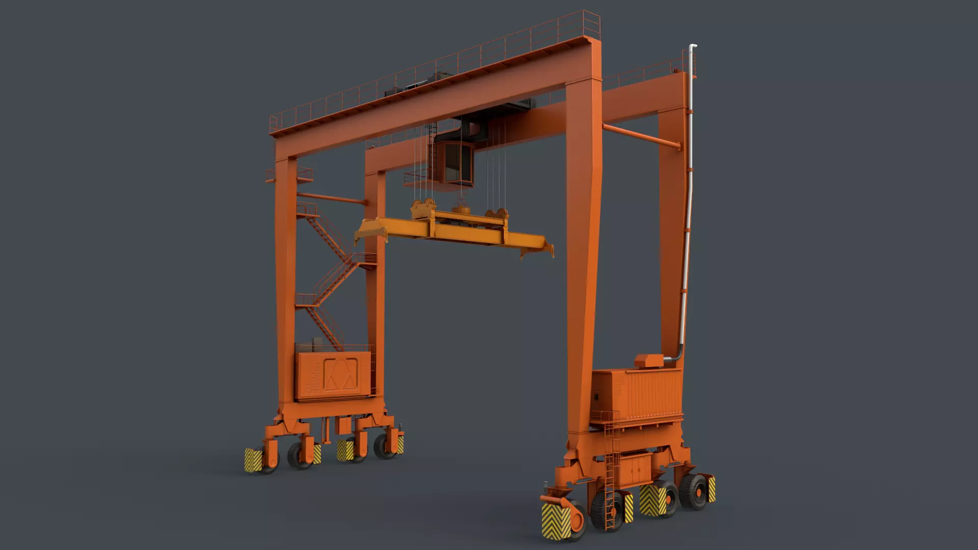 PBR Rubber Tyred Gantry Crane RTG V2 - Orange Low-poly 3D model_0