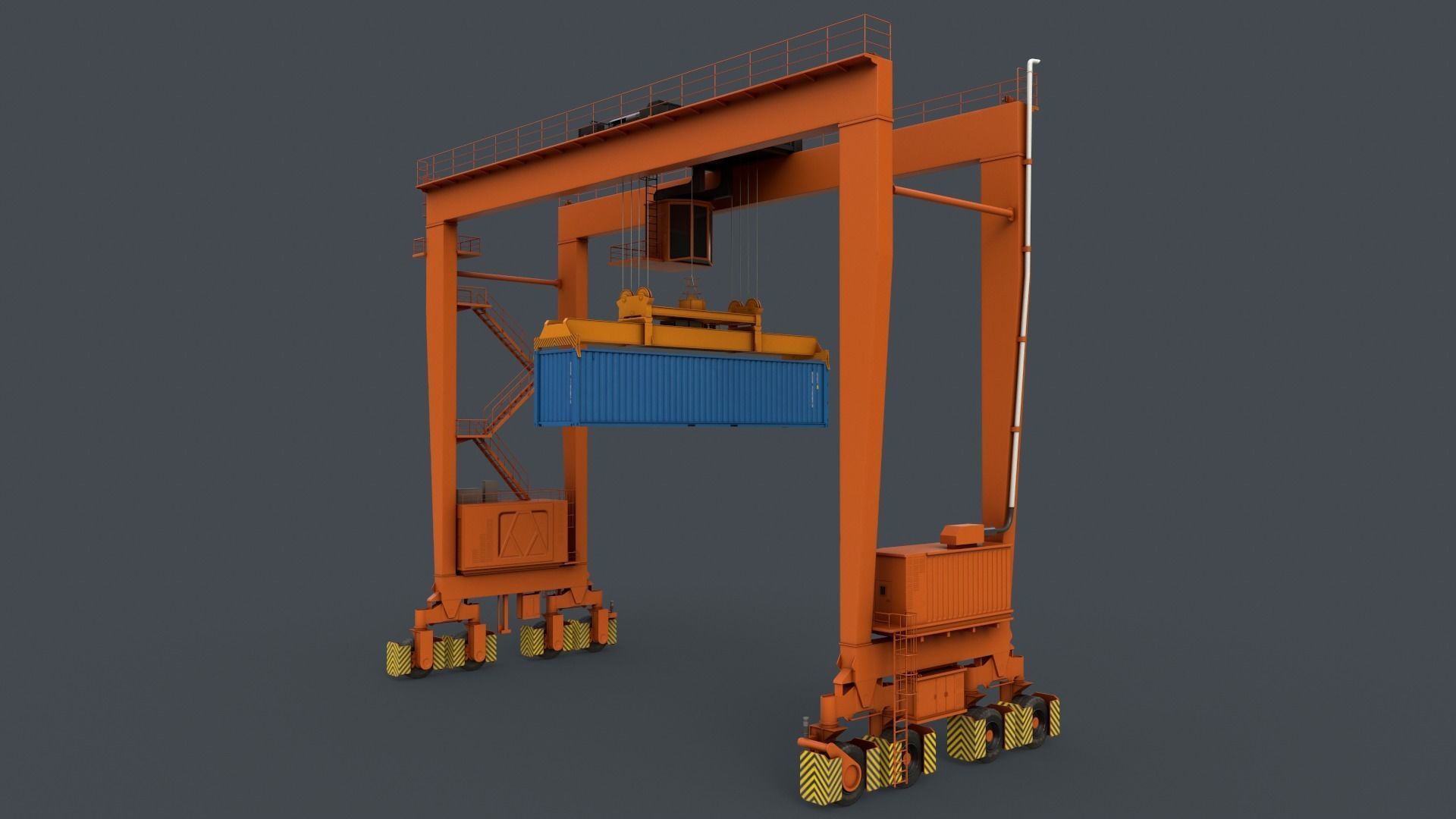 PBR Rubber Tyred Gantry Crane RTG V2 - Orange Low-poly 3D model_11