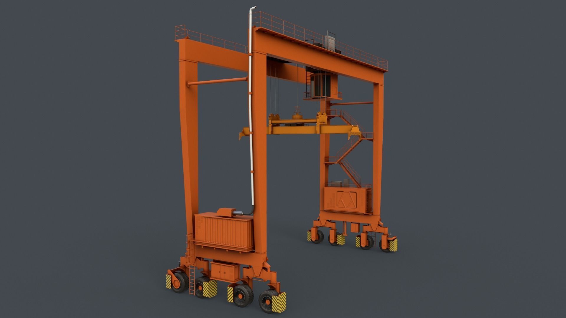 PBR Rubber Tyred Gantry Crane RTG V2 - Orange Low-poly 3D model_2