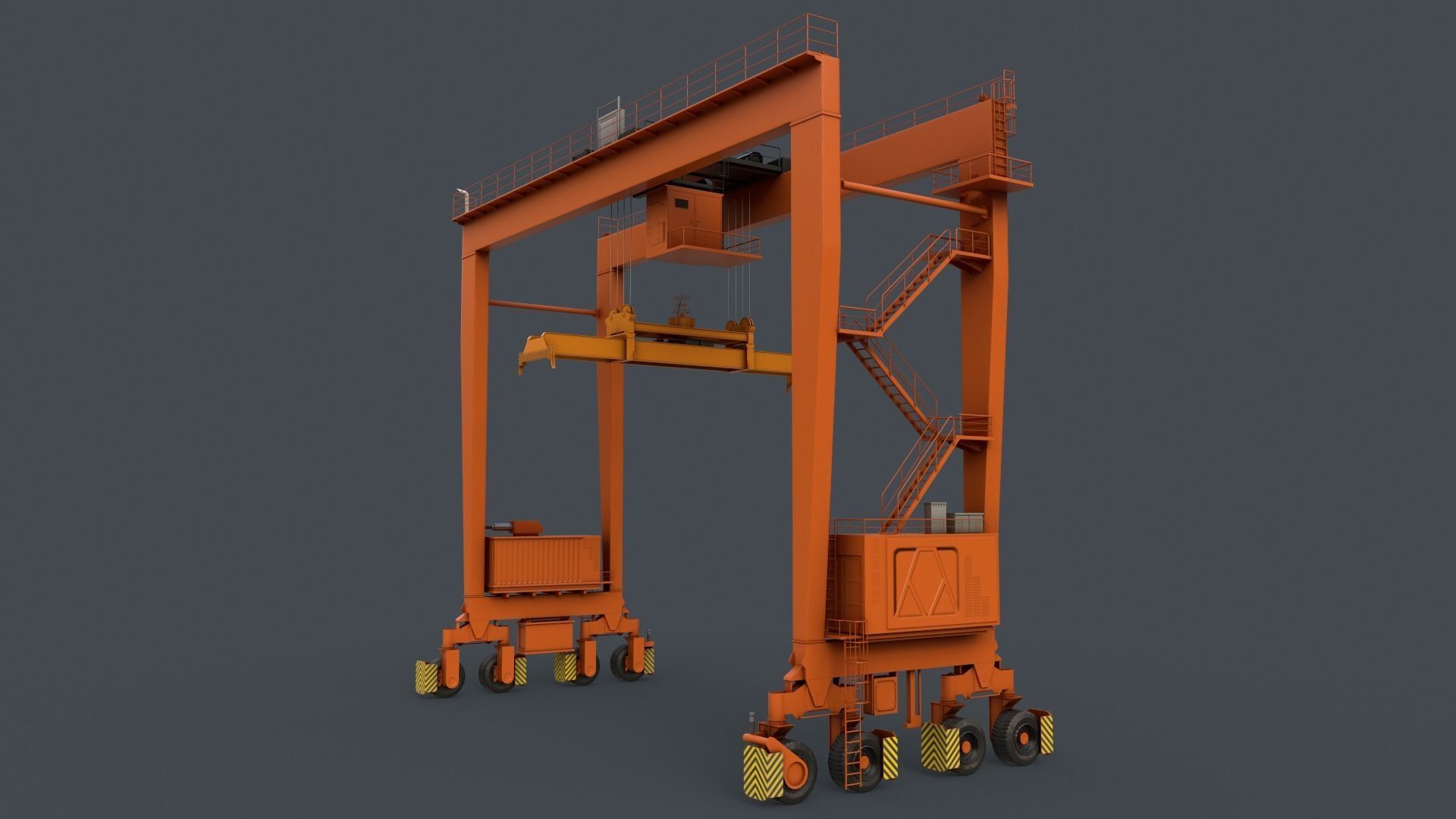 PBR Rubber Tyred Gantry Crane RTG V2 - Orange Low-poly 3D model_4