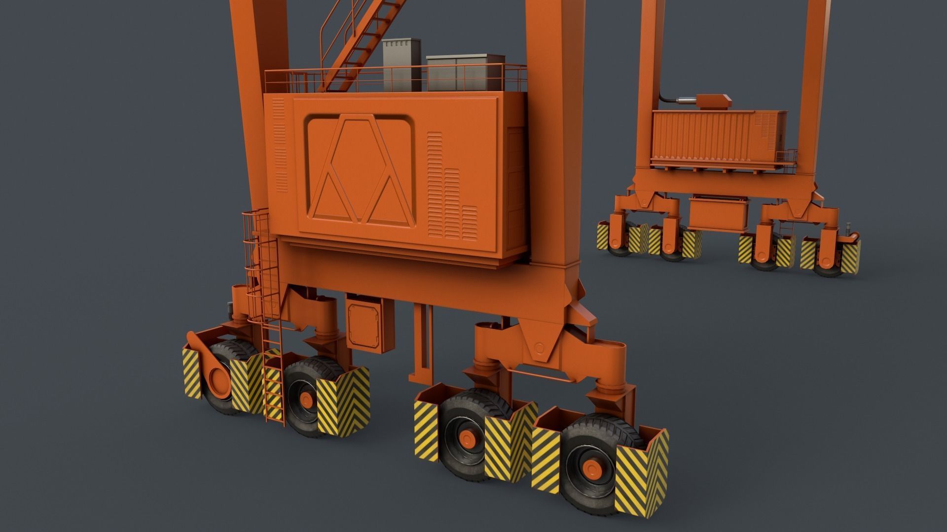 PBR Rubber Tyred Gantry Crane RTG V2 - Orange Low-poly 3D model_8