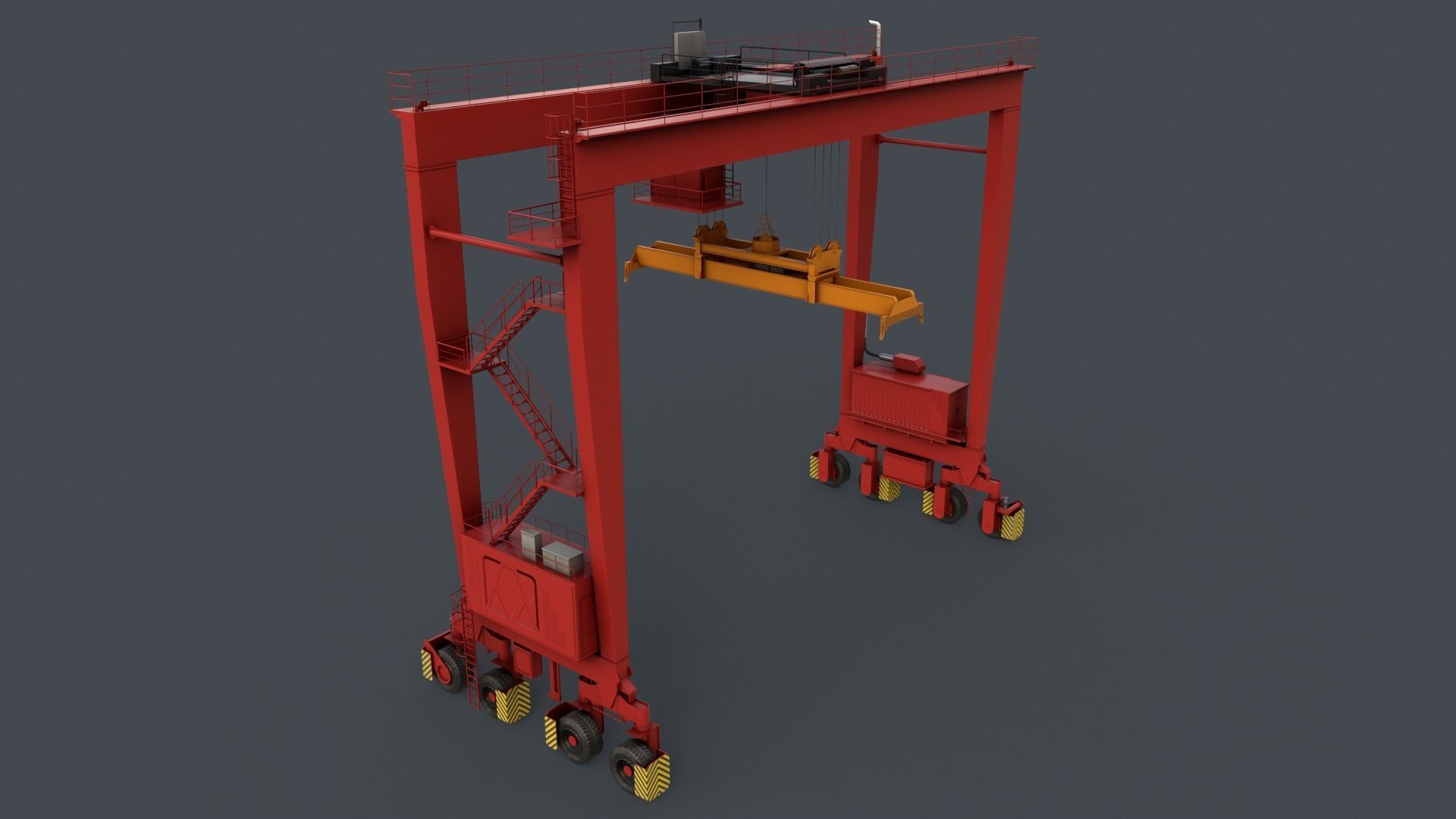 PBR Rubber Tyred Gantry Crane RTG V2 - Red Low-poly 3D model_5