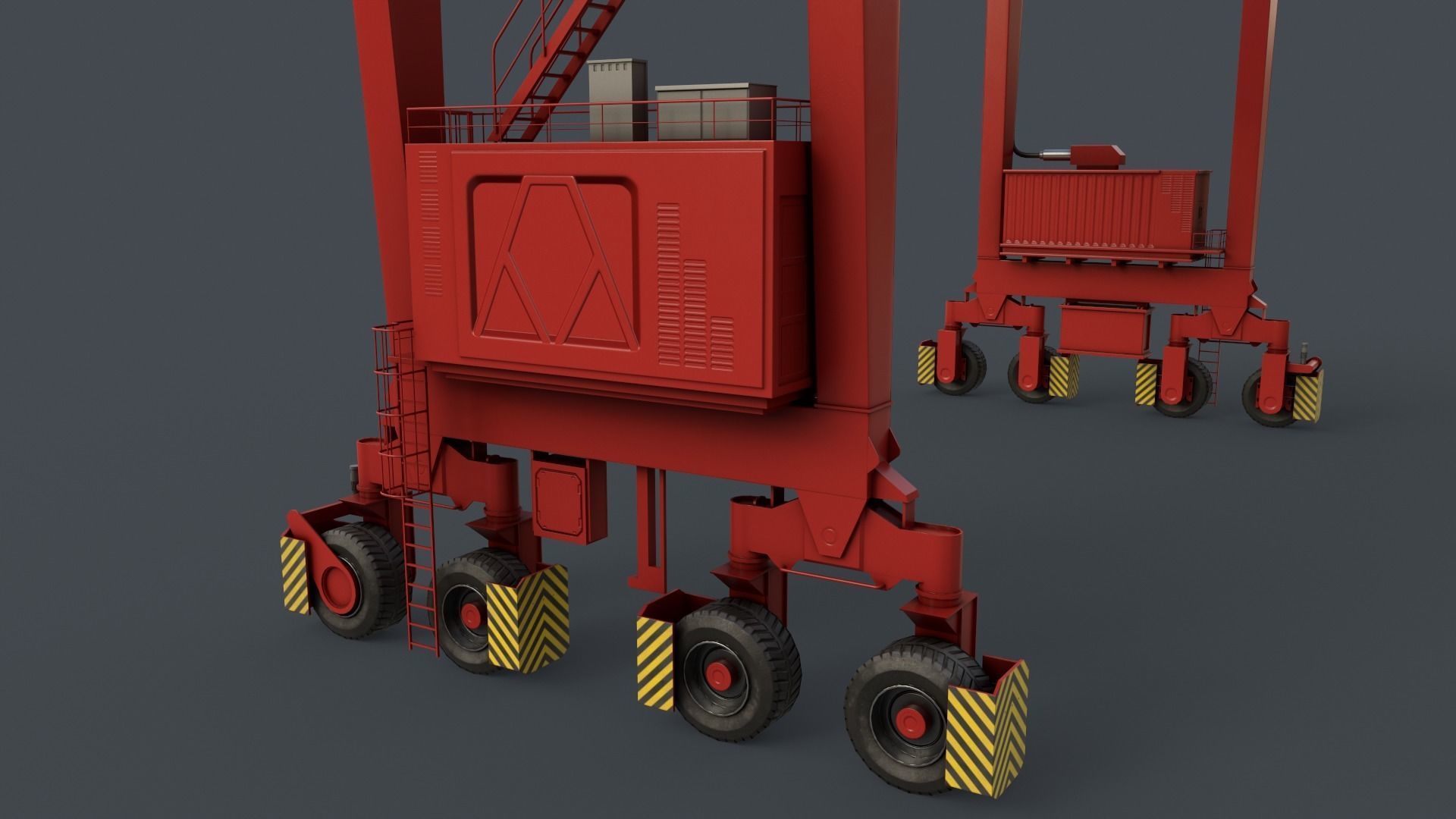 PBR Rubber Tyred Gantry Crane RTG V2 - Red Low-poly 3D model_7