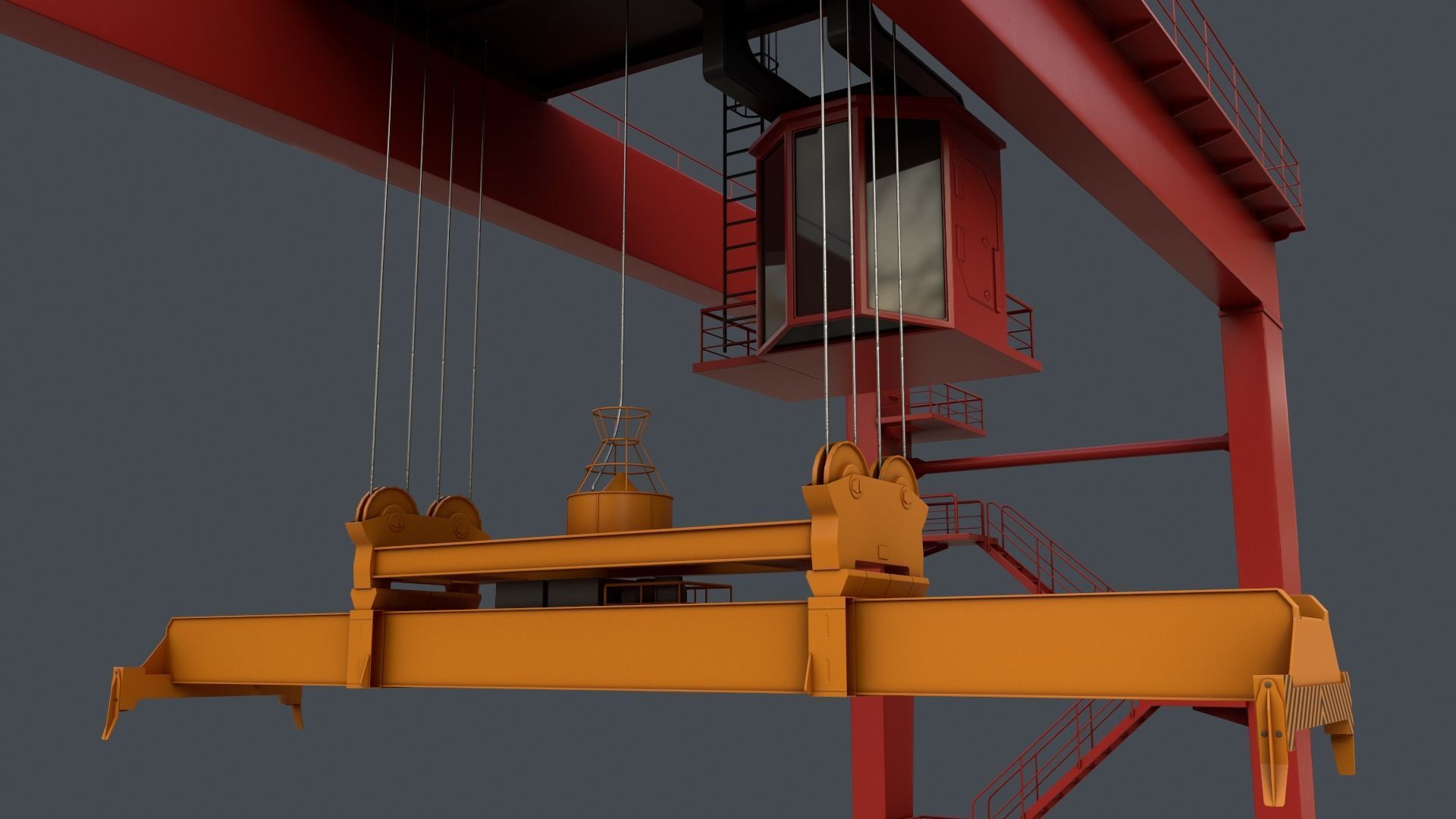 PBR Rubber Tyred Gantry Crane RTG V2 - Red Low-poly 3D model_6