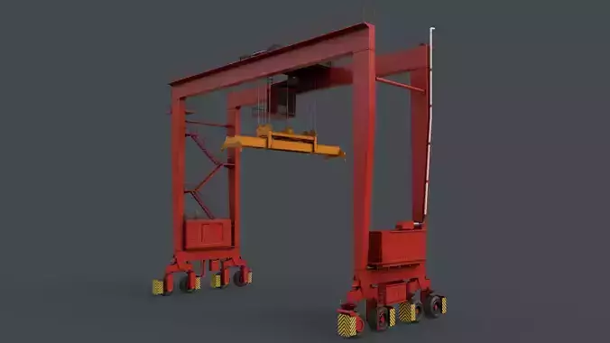 PBR Rubber Tyred Gantry Crane RTG V2 - Red Low-poly 3D model