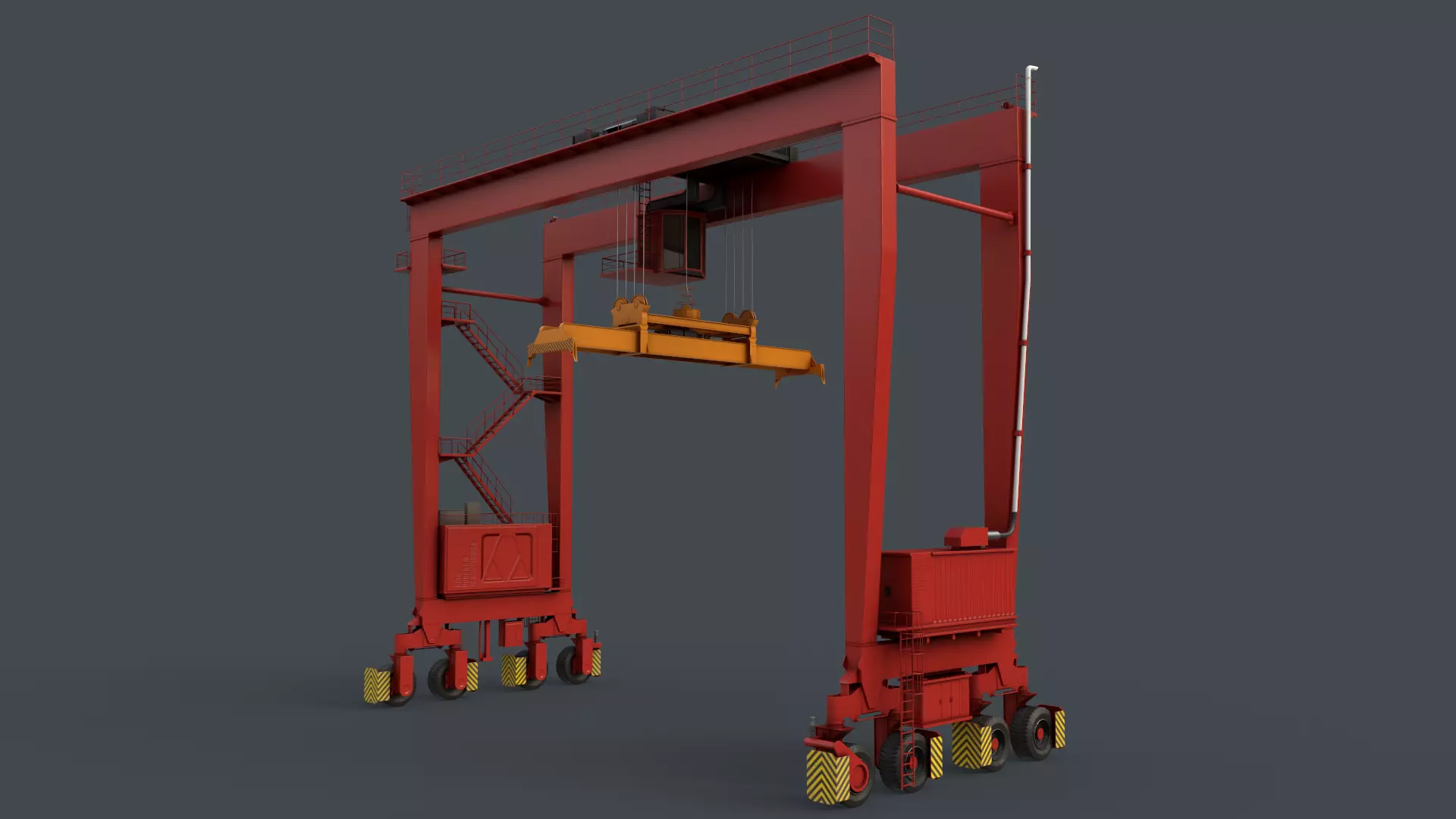 PBR Rubber Tyred Gantry Crane RTG V2 - Red Low-poly 3D model_0