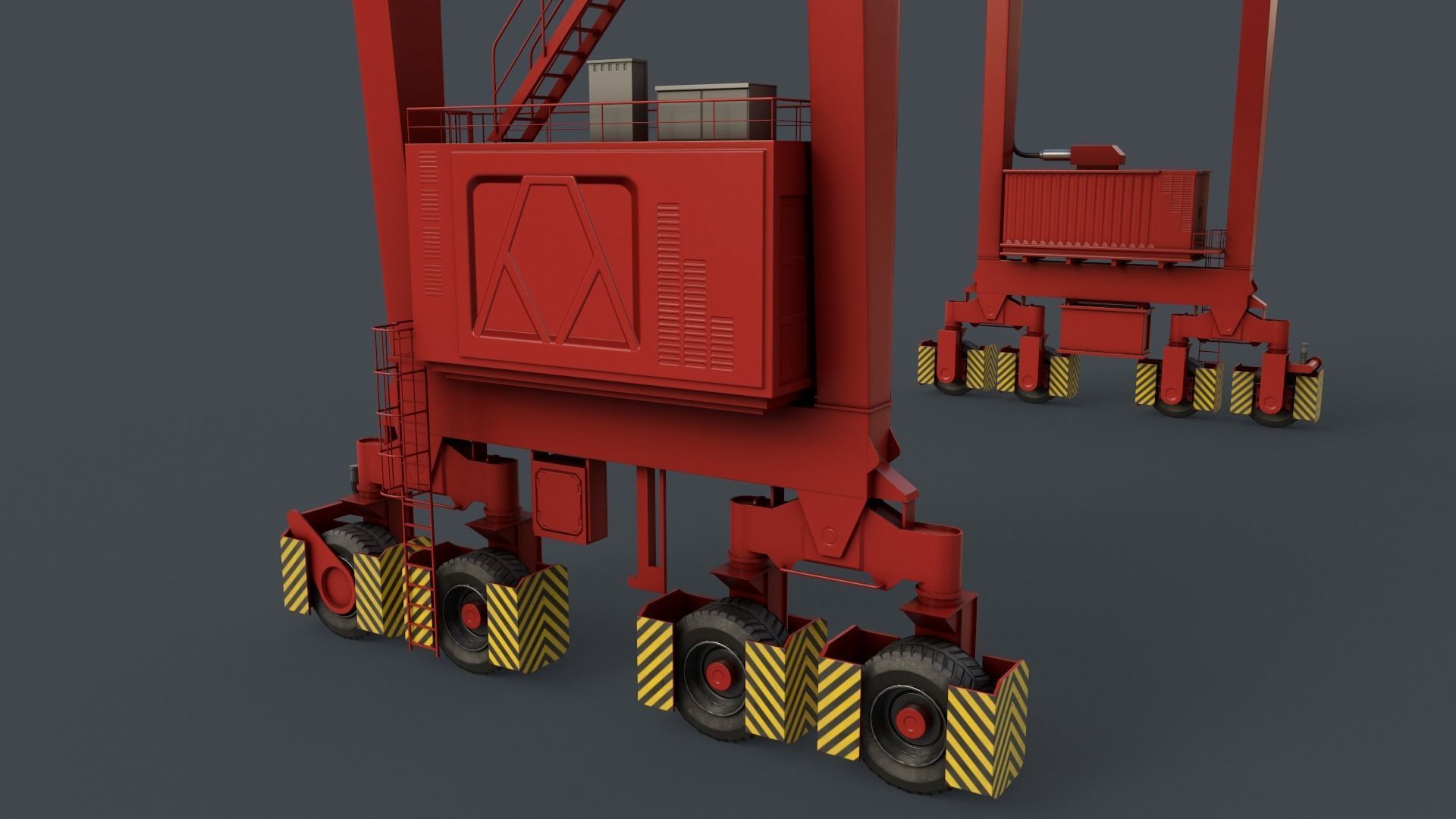 PBR Rubber Tyred Gantry Crane RTG V2 - Red Low-poly 3D model_8