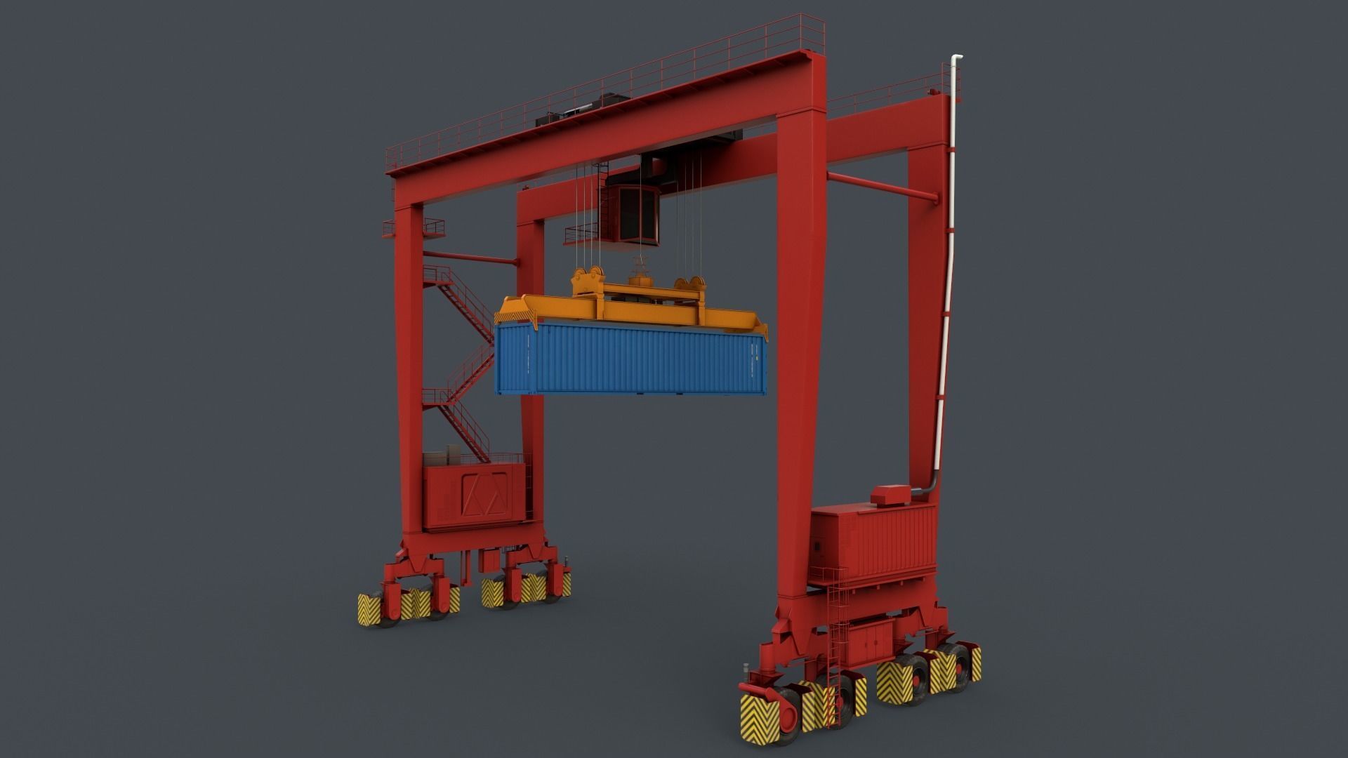 PBR Rubber Tyred Gantry Crane RTG V2 - Red Low-poly 3D model_11