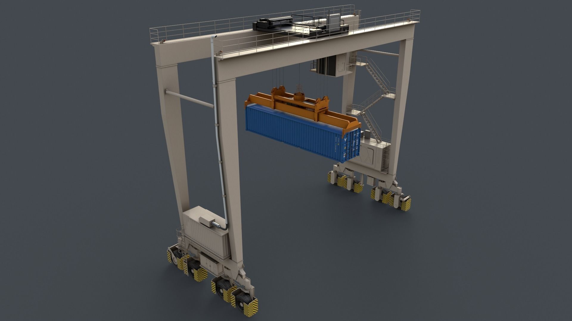 PBR Rubber Tyred Gantry Crane RTG V2 - White Low-poly 3D model_12