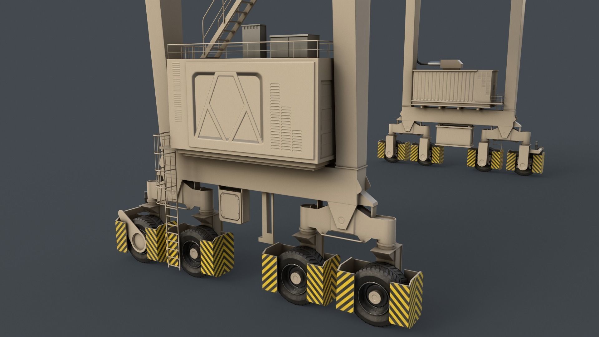 PBR Rubber Tyred Gantry Crane RTG V2 - White Low-poly 3D model_8