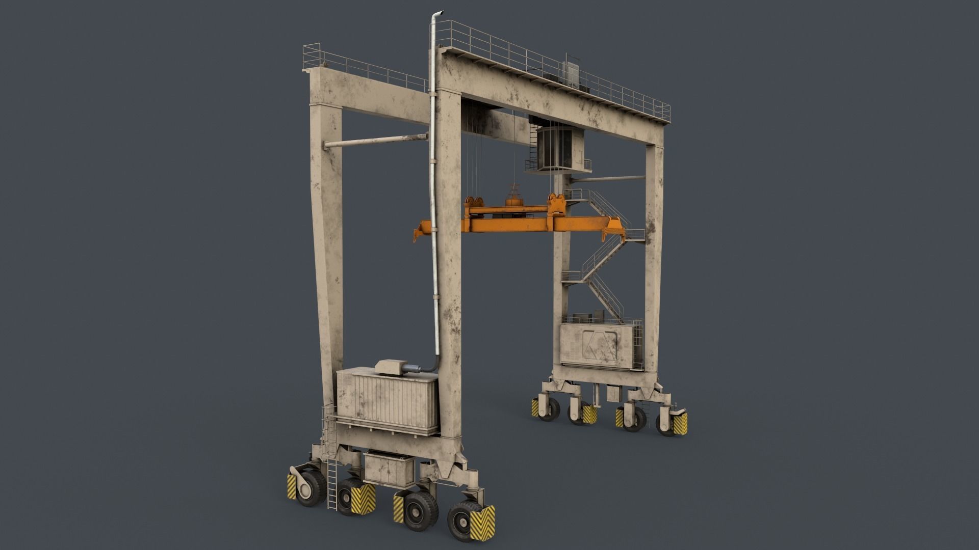 PBR Rubber Tyred Gantry Crane RTG V2 - White Low-poly 3D model_3