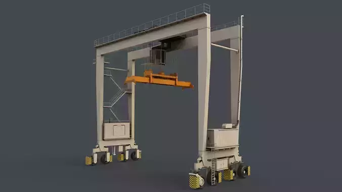 PBR Rubber Tyred Gantry Crane RTG V2 - White Low-poly 3D model