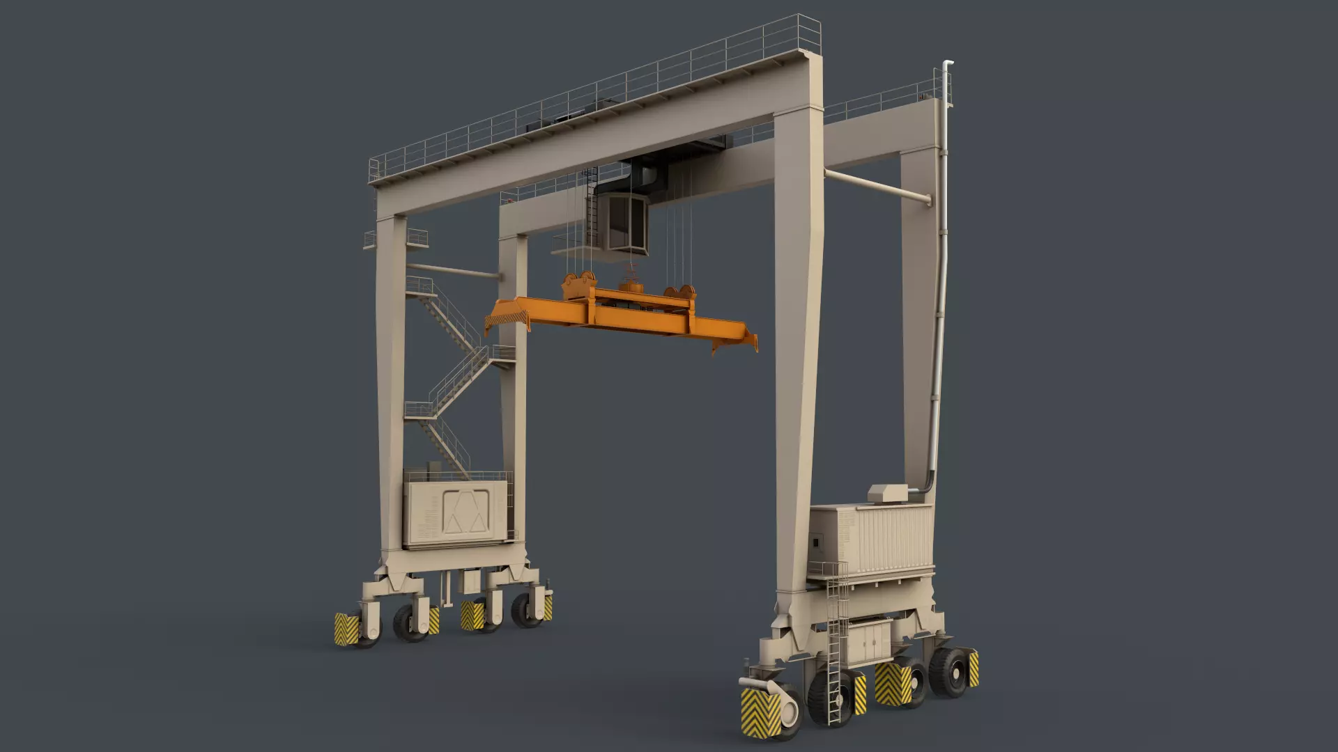 PBR Rubber Tyred Gantry Crane RTG V2 - White Low-poly 3D model_0