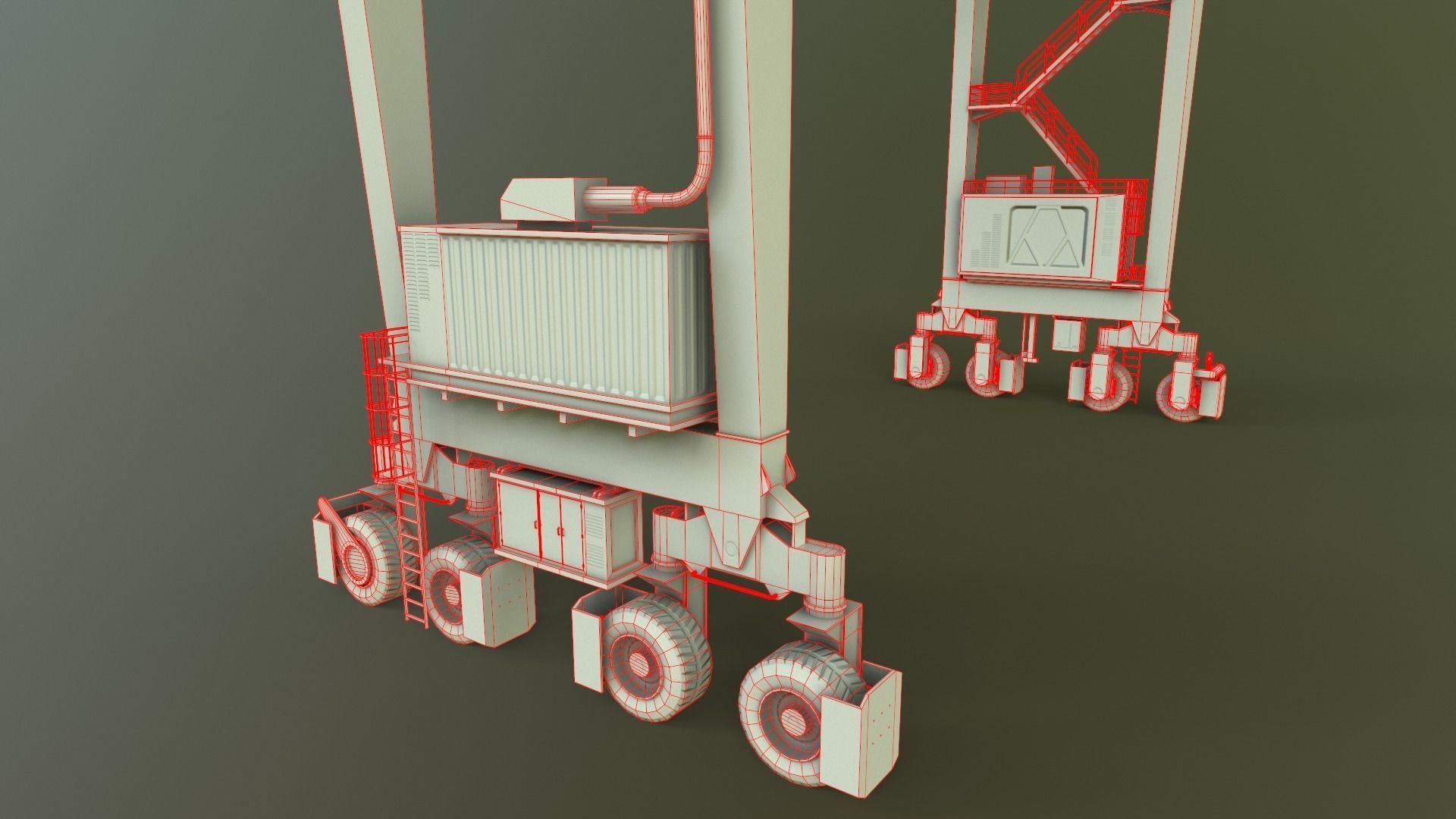 PBR Rubber Tyred Gantry Crane RTG V2 - White Low-poly 3D model_14