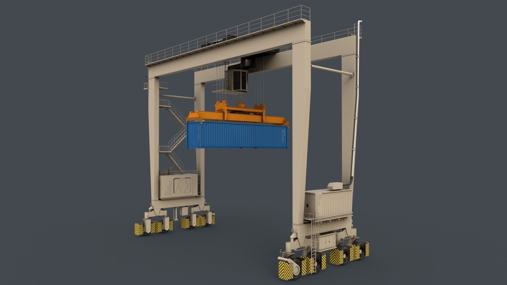 PBR Rubber Tyred Gantry Crane RTG V2 - White Low-poly 3D model_11