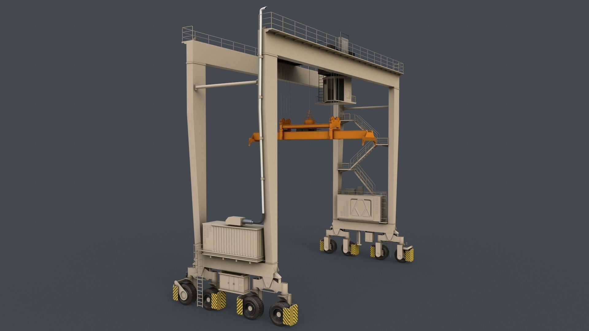 PBR Rubber Tyred Gantry Crane RTG V2 - White Low-poly 3D model_2
