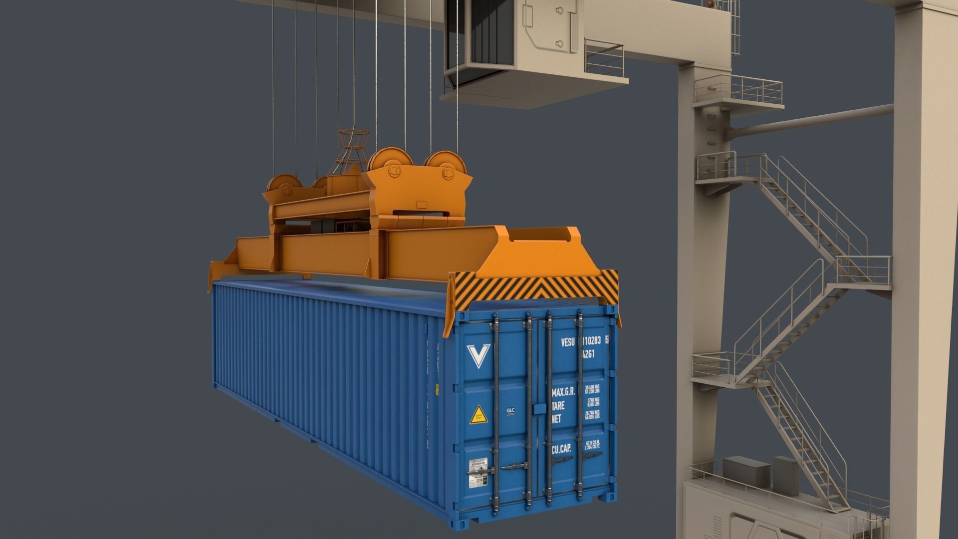 PBR Rubber Tyred Gantry Crane RTG V2 - White Low-poly 3D model_9