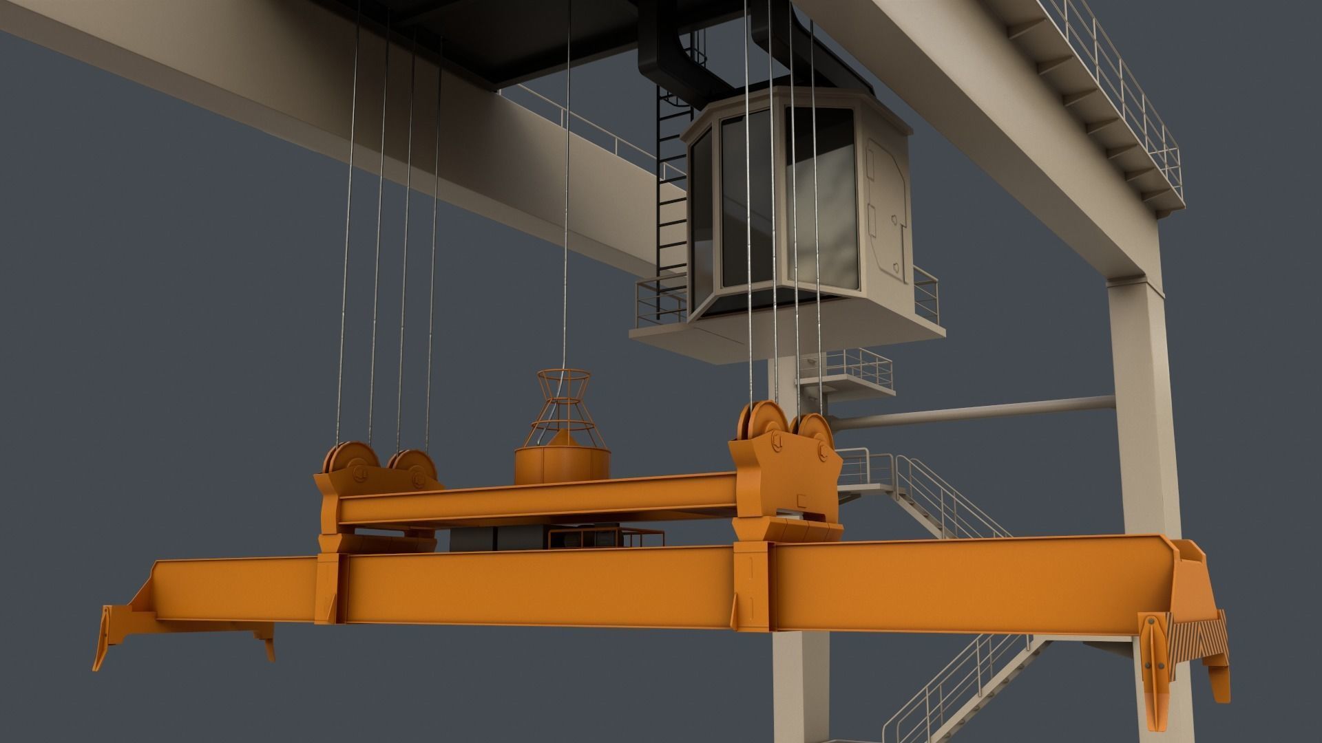 PBR Rubber Tyred Gantry Crane RTG V2 - White Low-poly 3D model_6