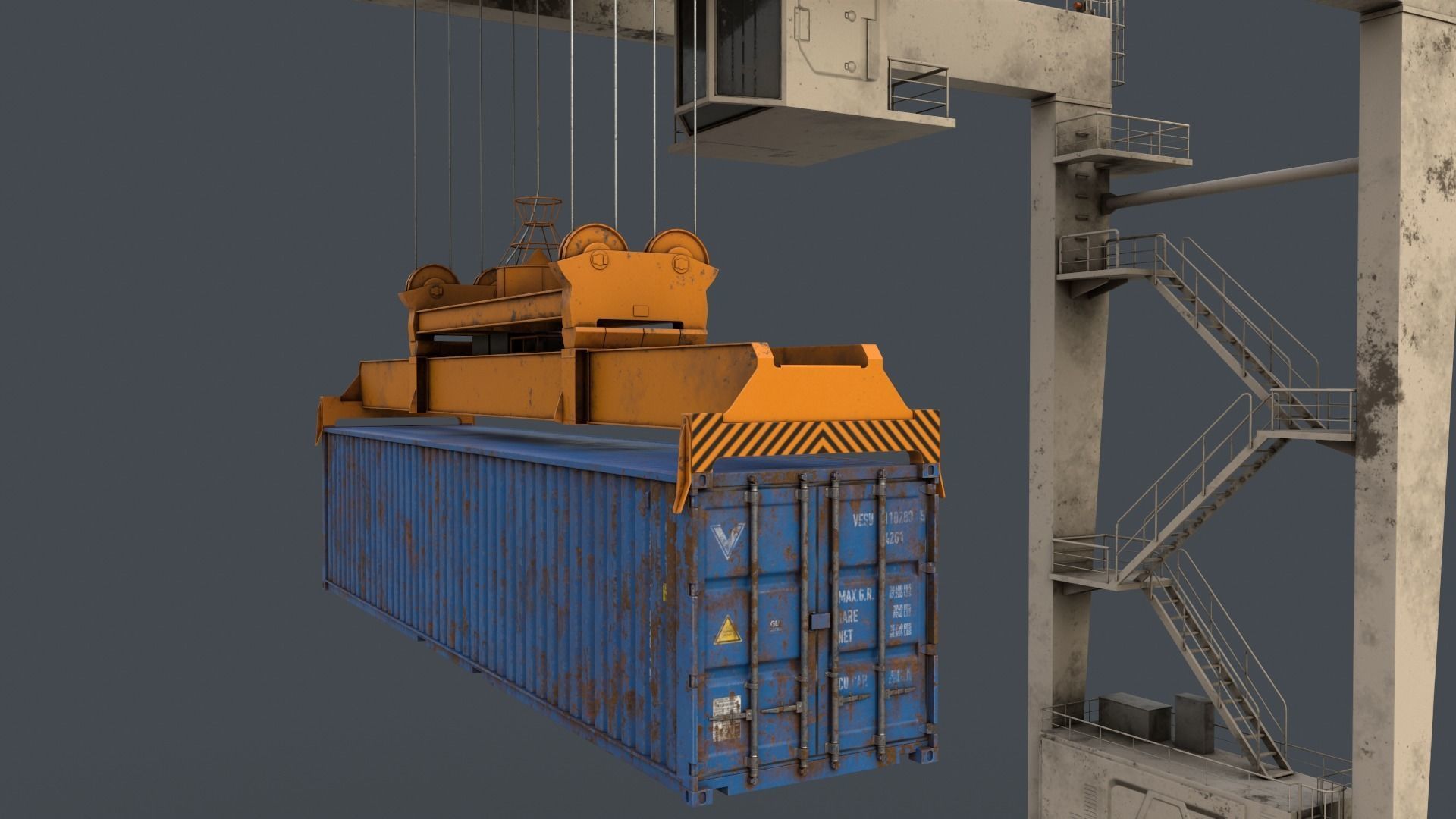 PBR Rubber Tyred Gantry Crane RTG V2 - White Low-poly 3D model_10