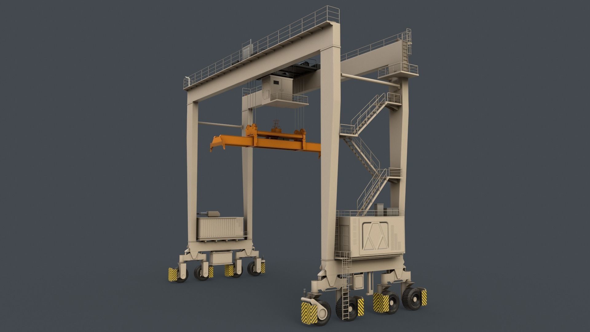 PBR Rubber Tyred Gantry Crane RTG V2 - White Low-poly 3D model_4