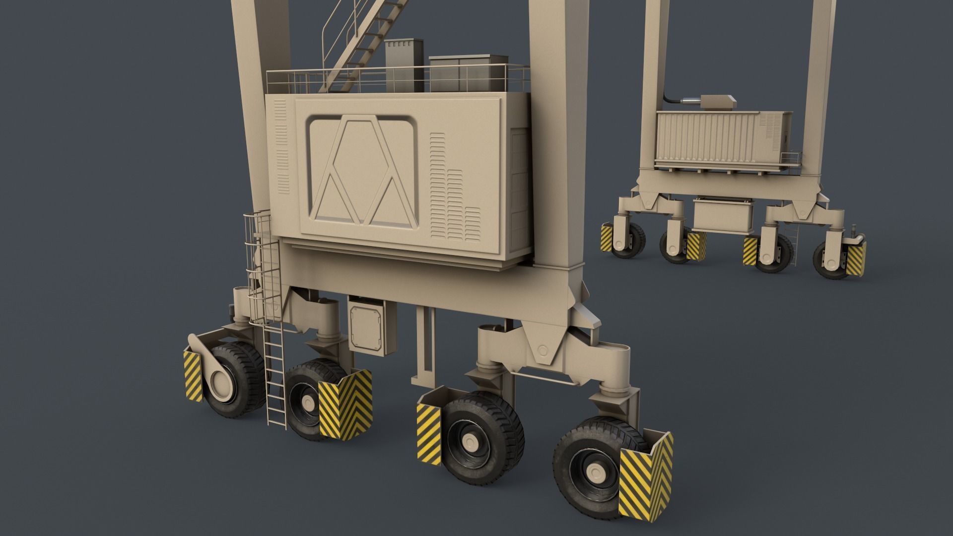 PBR Rubber Tyred Gantry Crane RTG V2 - White Low-poly 3D model_7