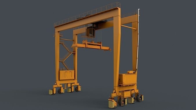 PBR Rubber Tyred Gantry Crane RTG V2 - Yellow Dark Low-poly 3D model