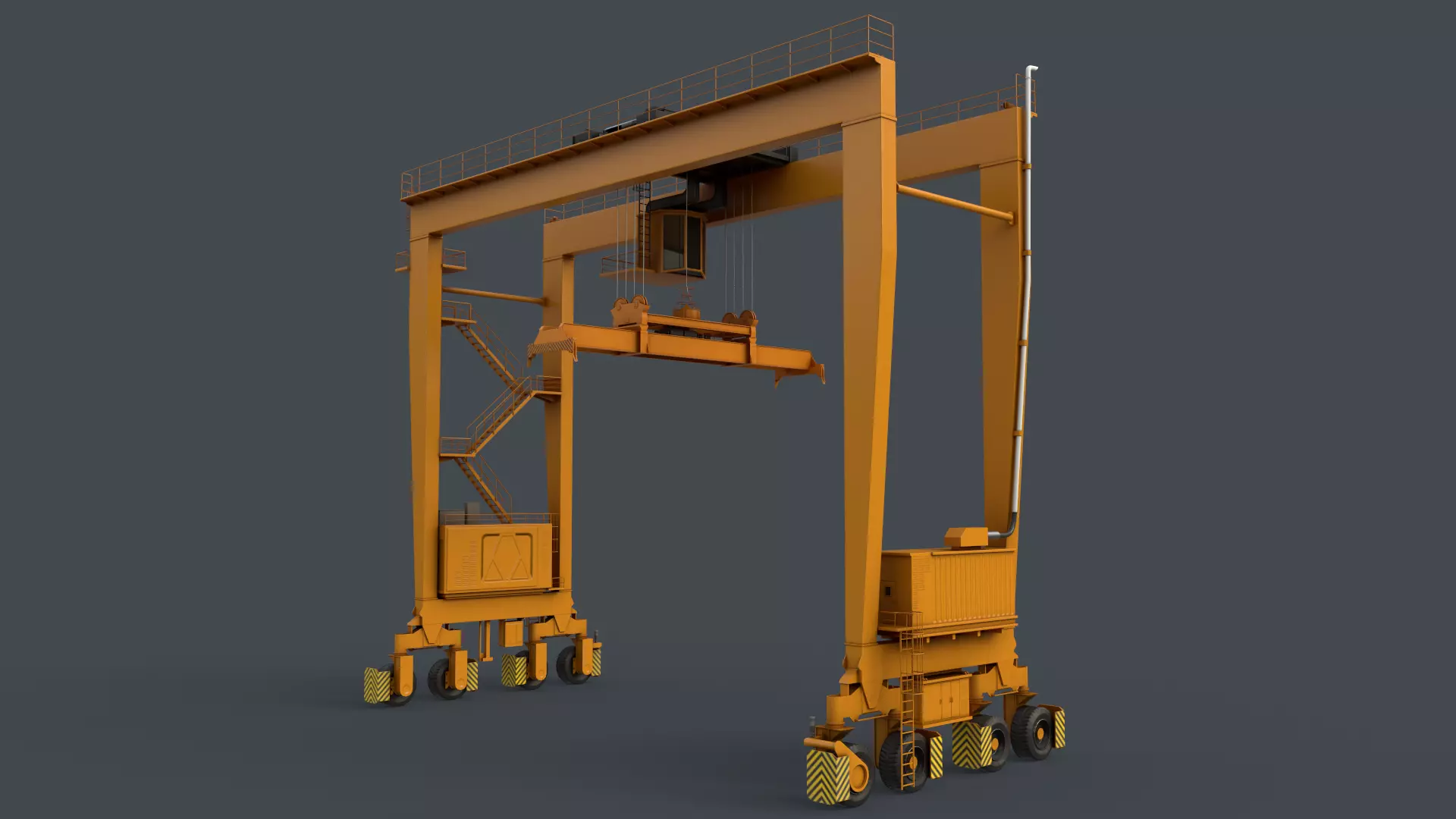 PBR Rubber Tyred Gantry Crane RTG V2 - Yellow Dark Low-poly 3D model_0