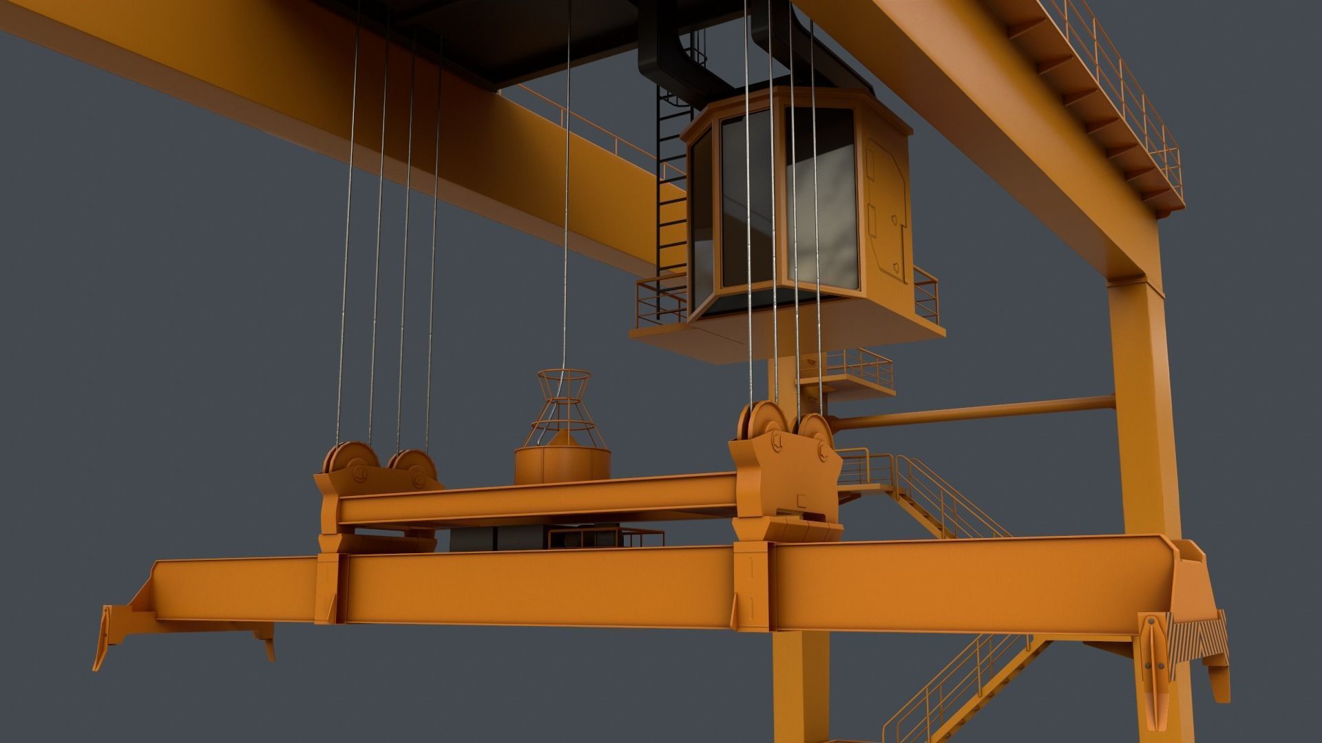 PBR Rubber Tyred Gantry Crane RTG V2 - Yellow Dark Low-poly 3D model_6