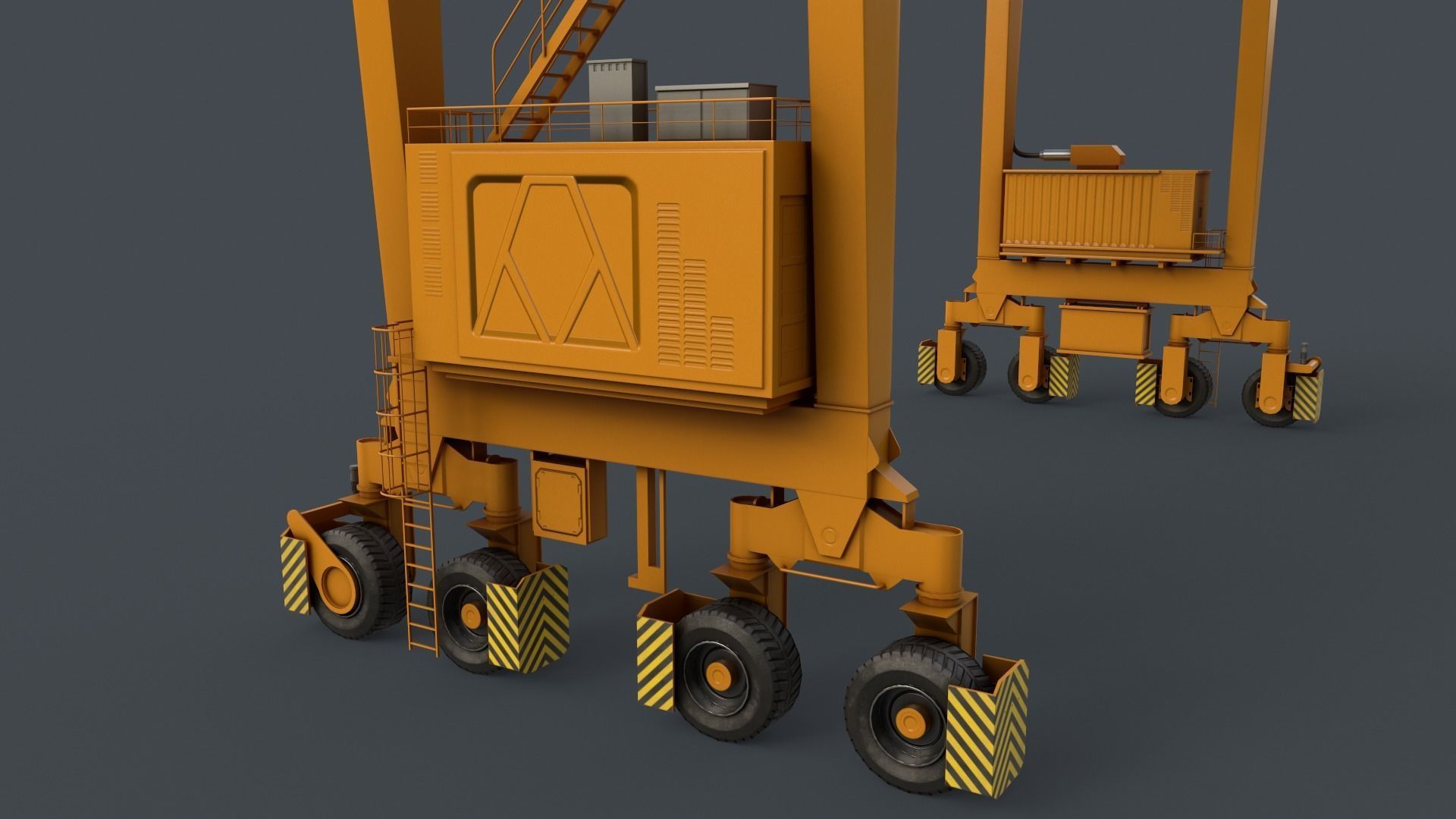 PBR Rubber Tyred Gantry Crane RTG V2 - Yellow Dark Low-poly 3D model_7