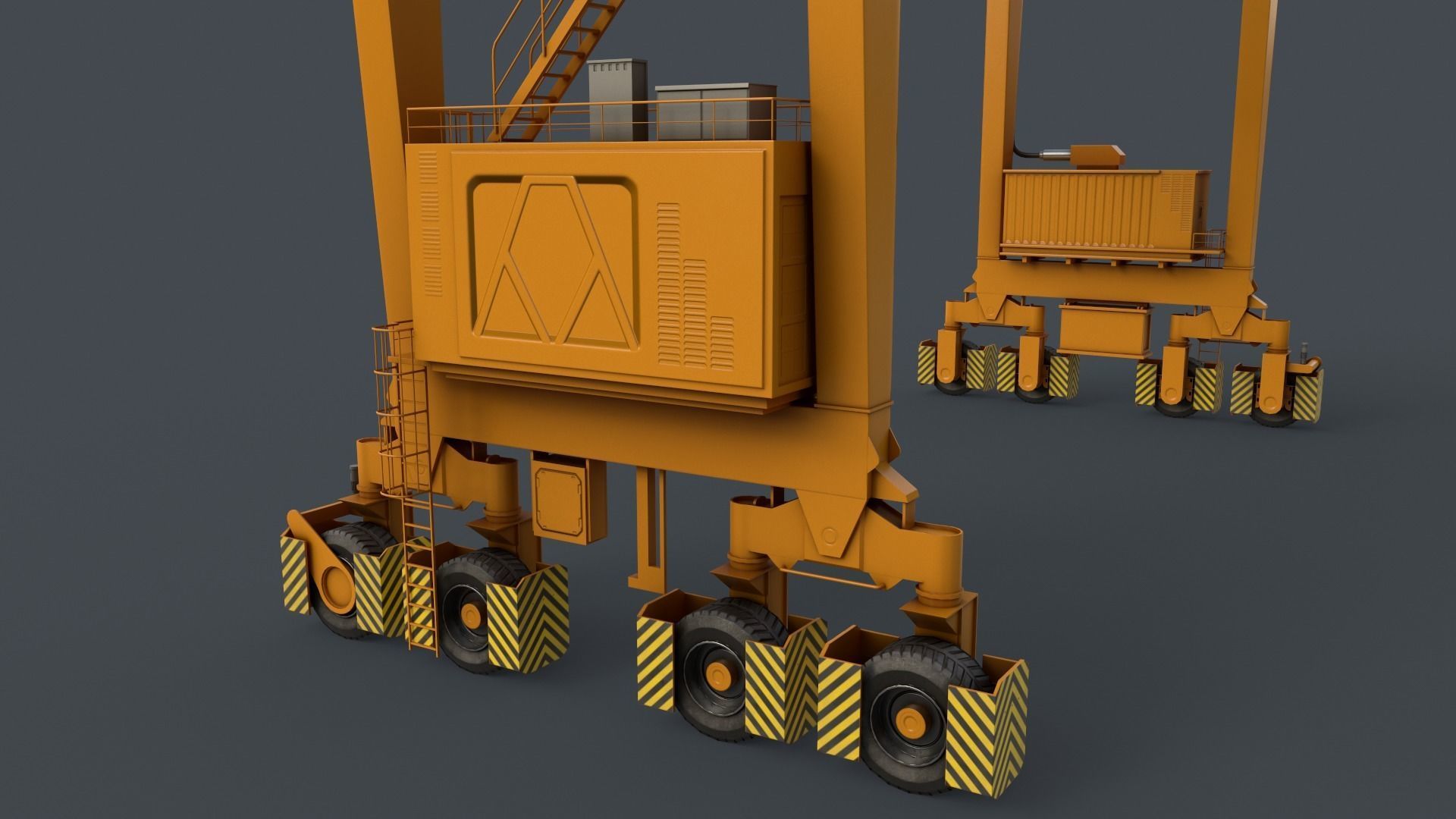 PBR Rubber Tyred Gantry Crane RTG V2 - Yellow Dark Low-poly 3D model_8