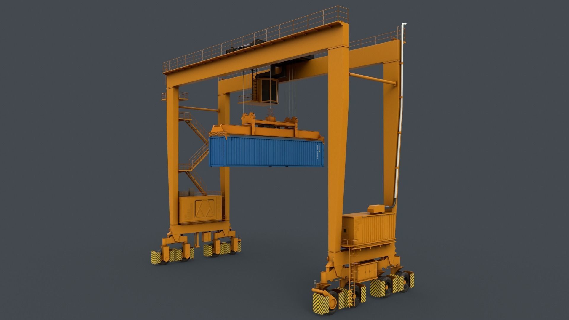 PBR Rubber Tyred Gantry Crane RTG V2 - Yellow Dark Low-poly 3D model_11