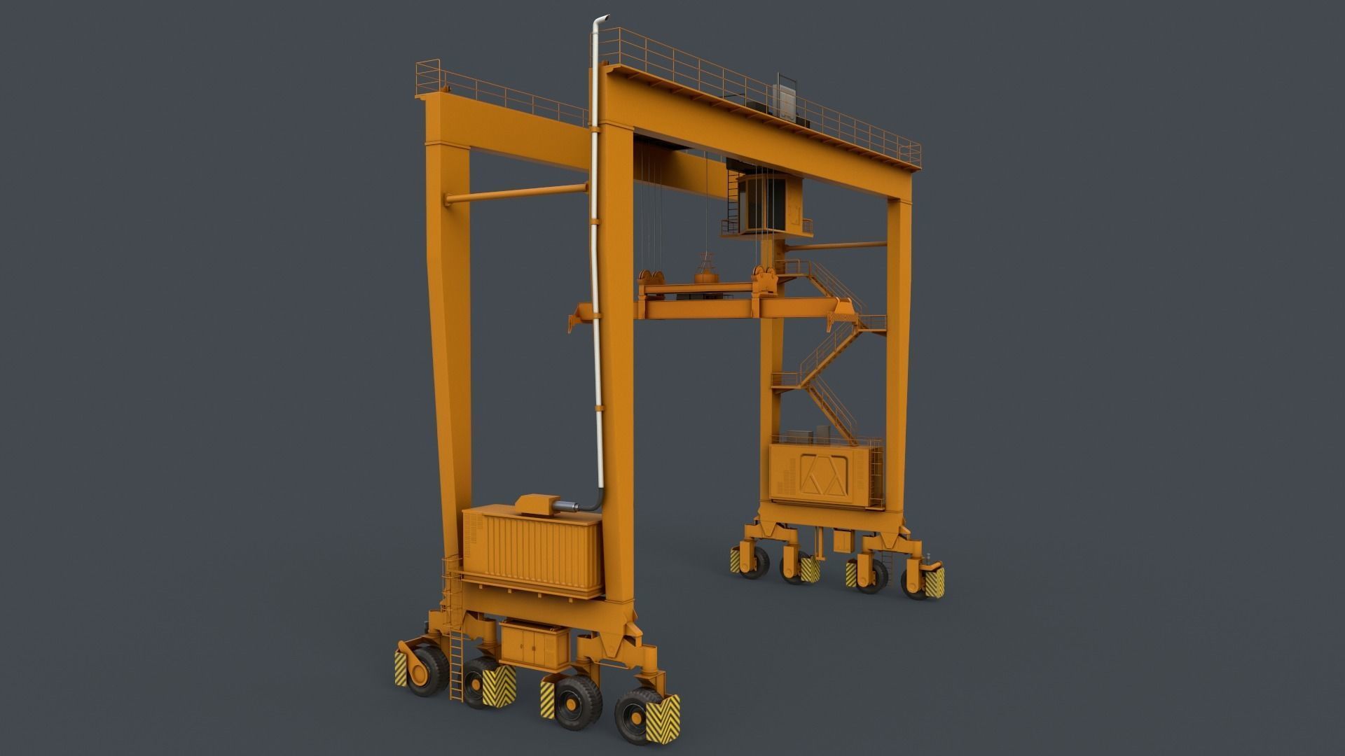 PBR Rubber Tyred Gantry Crane RTG V2 - Yellow Dark Low-poly 3D model_2