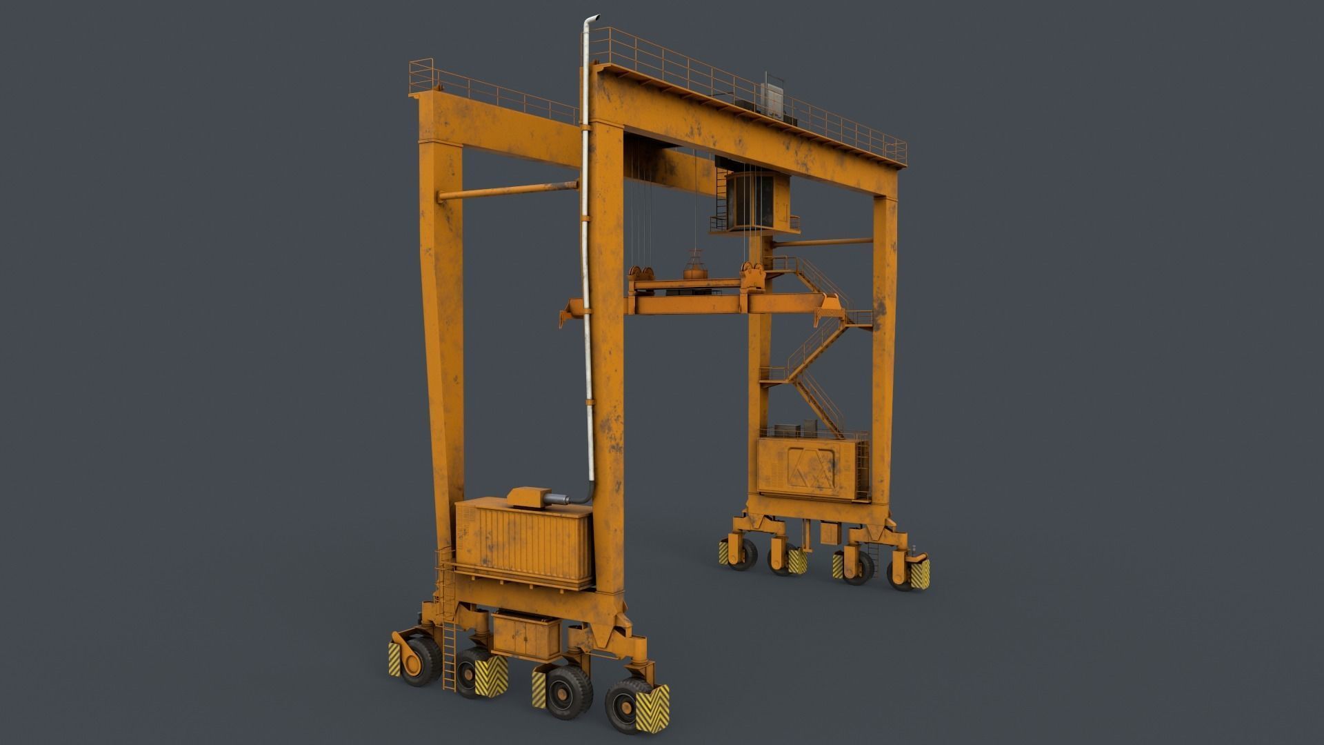 PBR Rubber Tyred Gantry Crane RTG V2 - Yellow Dark Low-poly 3D model_3