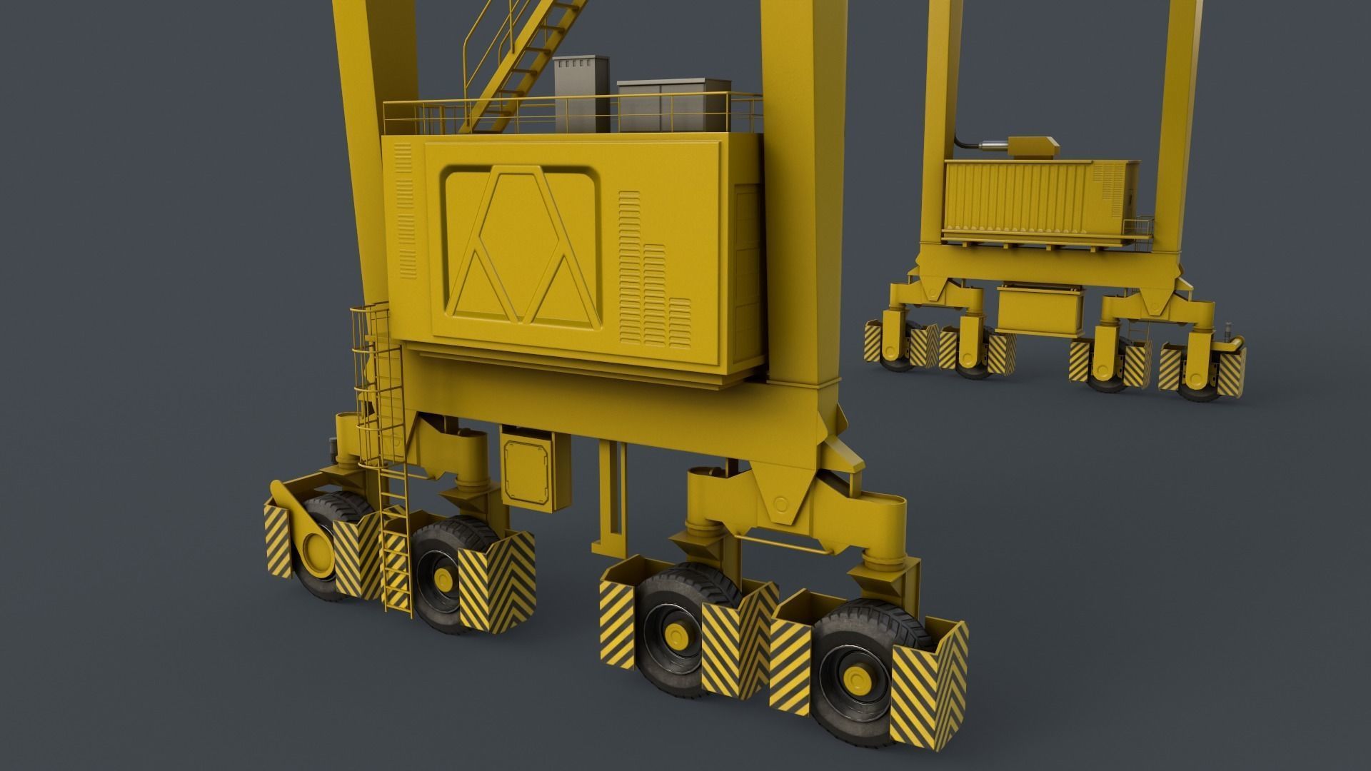 PBR Rubber Tyred Gantry Crane RTG V2 - Yellow Light Low-poly 3D model_8