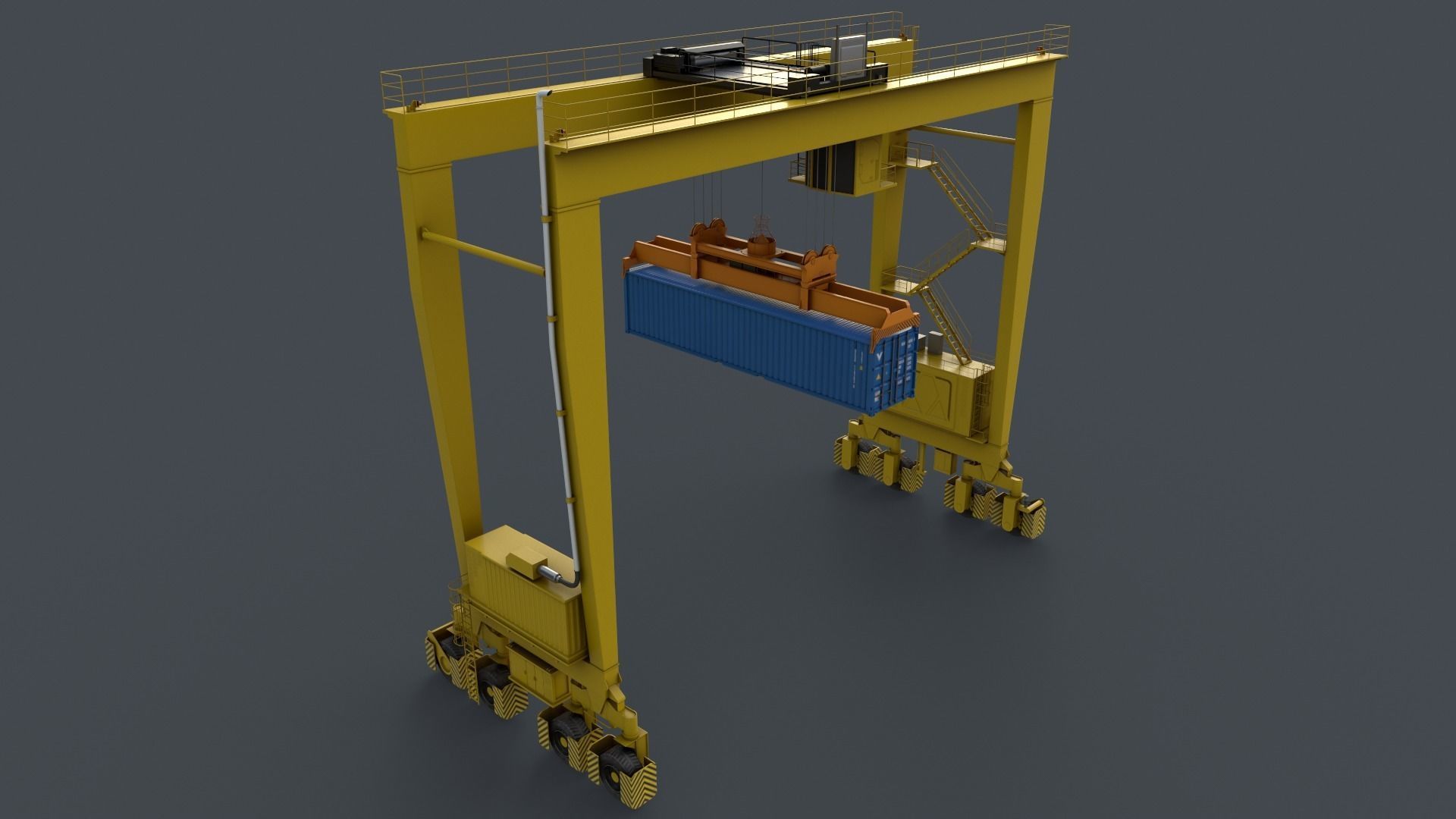 PBR Rubber Tyred Gantry Crane RTG V2 - Yellow Light Low-poly 3D model_12
