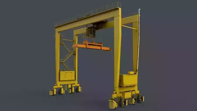 PBR Rubber Tyred Gantry Crane RTG V2 - Yellow Light Low-poly 3D model