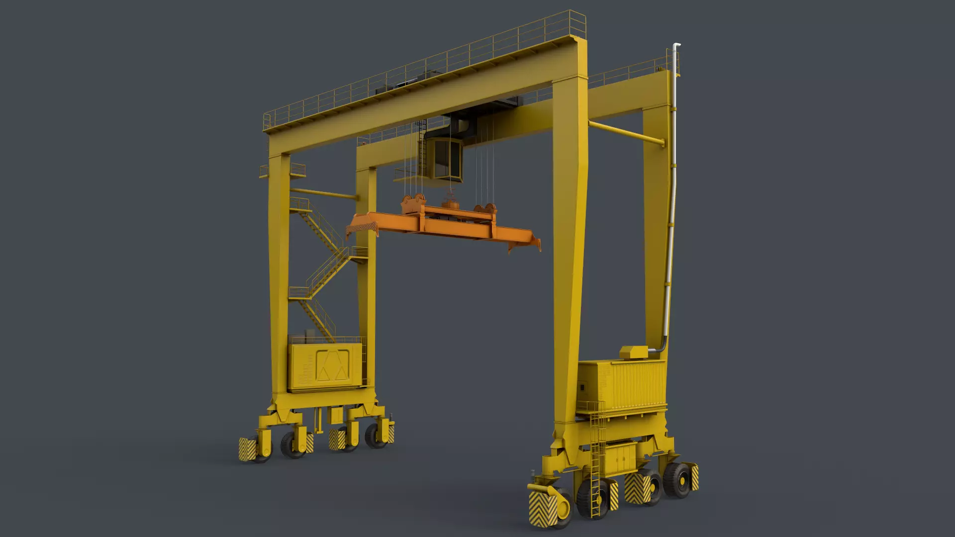 PBR Rubber Tyred Gantry Crane RTG V2 - Yellow Light Low-poly 3D model_0