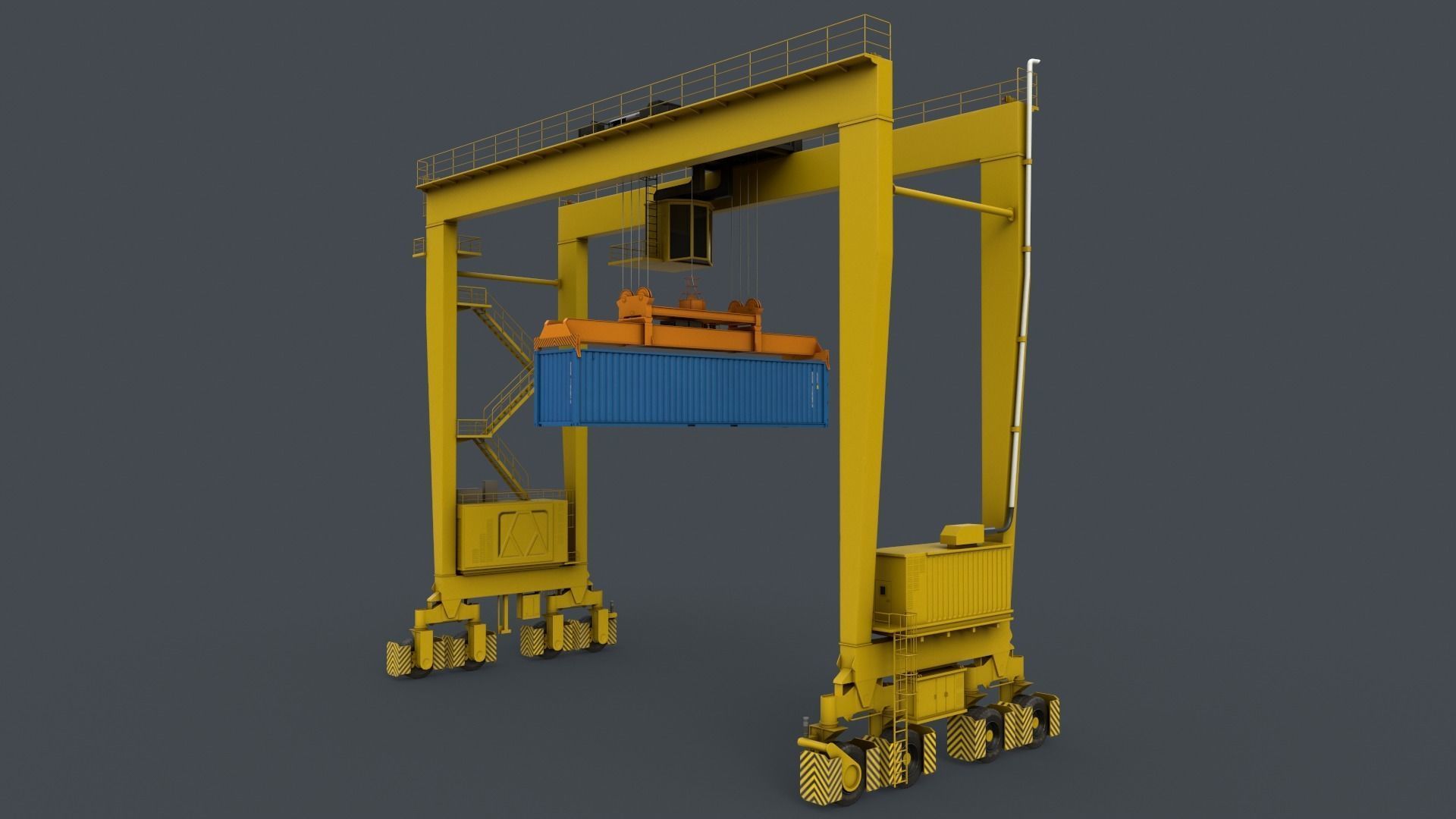 PBR Rubber Tyred Gantry Crane RTG V2 - Yellow Light Low-poly 3D model_11