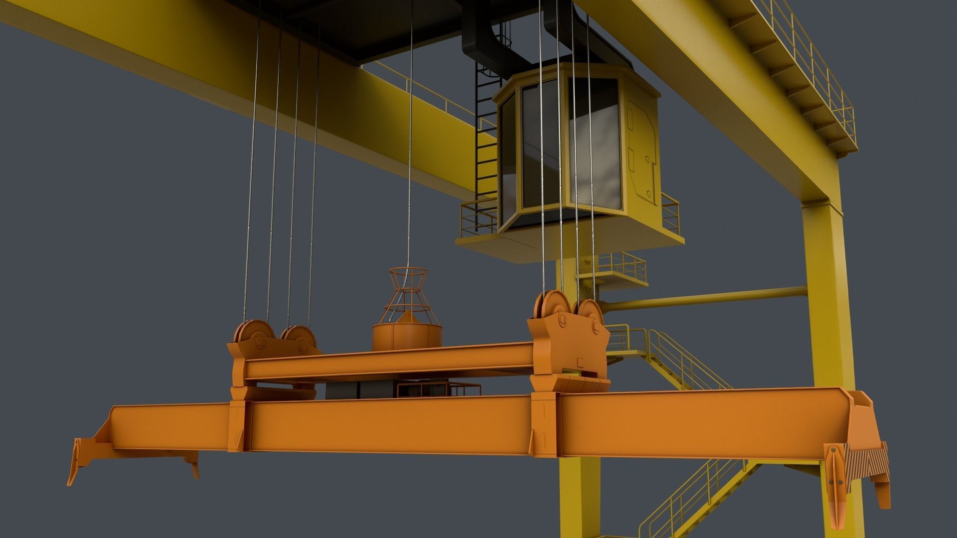 PBR Rubber Tyred Gantry Crane RTG V2 - Yellow Light Low-poly 3D model_6