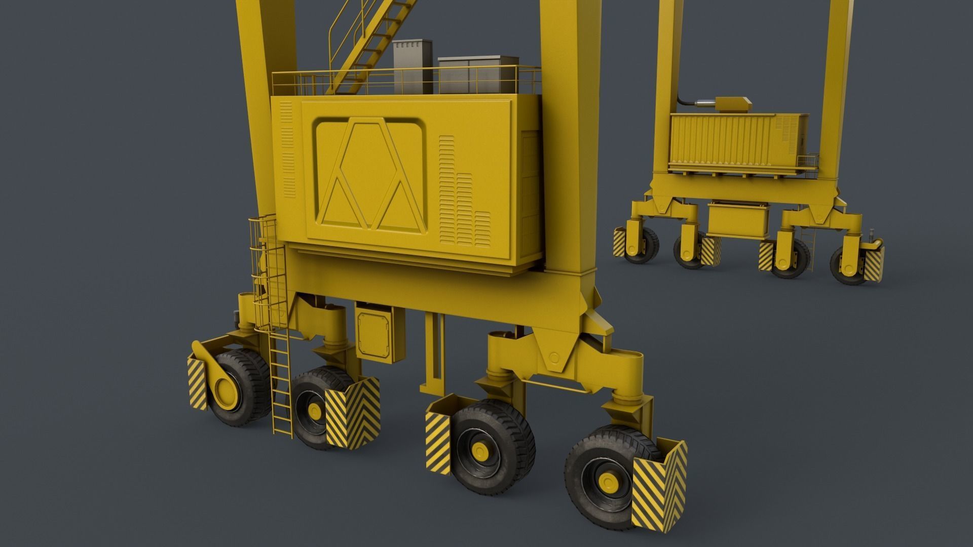 PBR Rubber Tyred Gantry Crane RTG V2 - Yellow Light Low-poly 3D model_7
