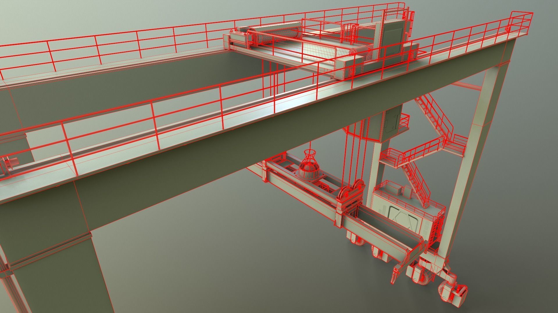 PBR Rubber Tyred Gantry Crane RTG V2 - Yellow Light Low-poly 3D model_16