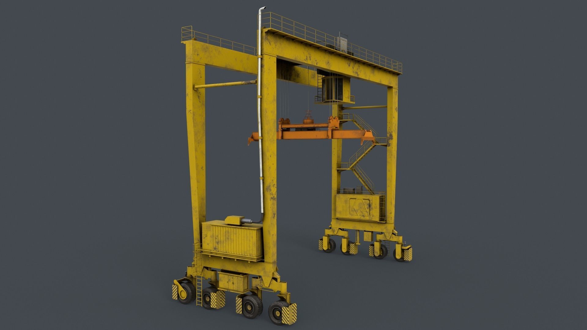 PBR Rubber Tyred Gantry Crane RTG V2 - Yellow Light Low-poly 3D model_3