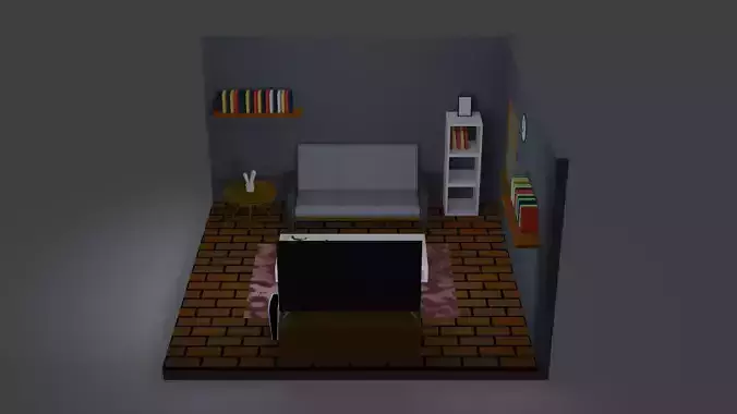 Living Room with PS5 - Low Poly 