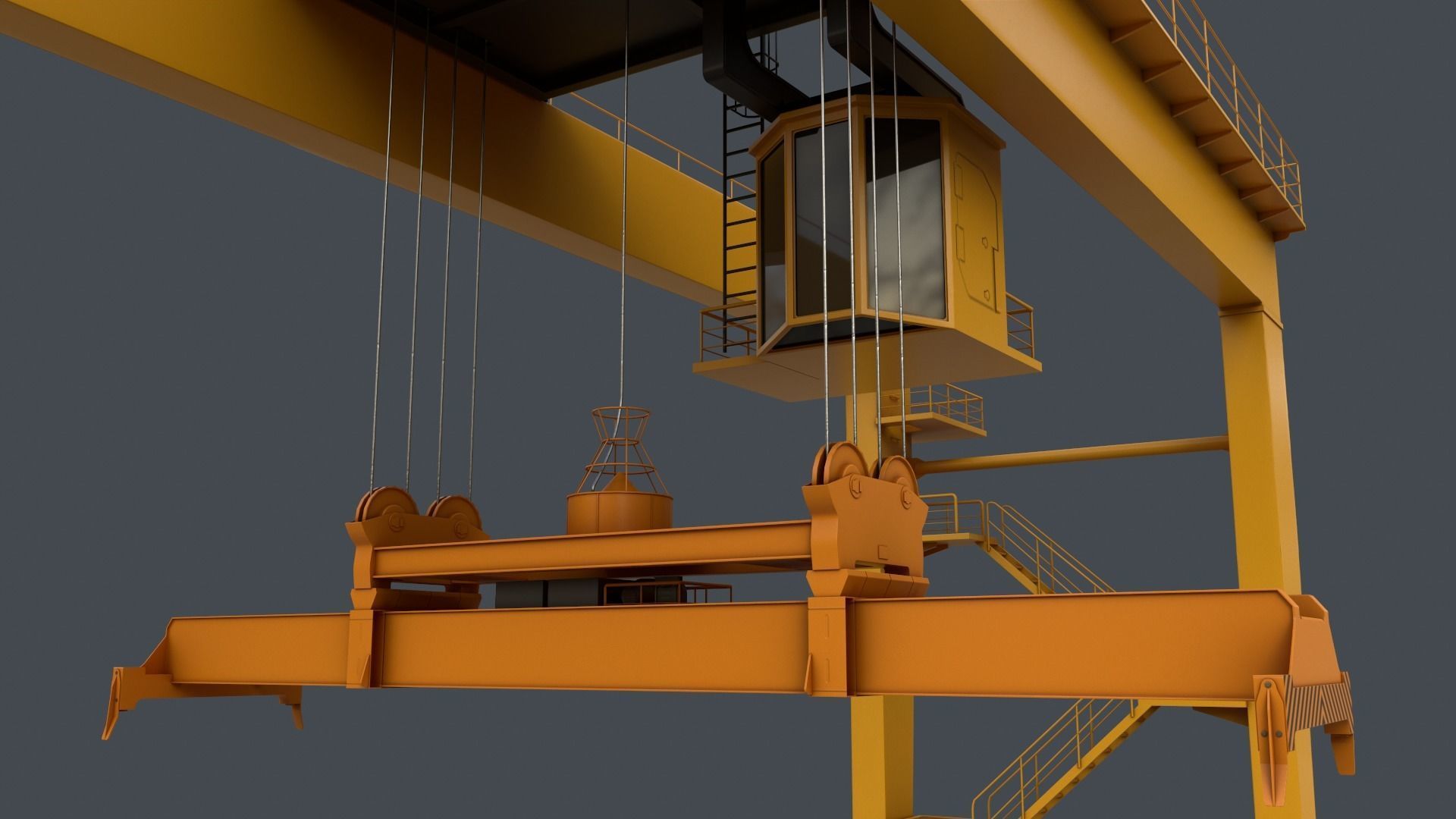 PBR Rubber Tyred Gantry Crane RTG V2 - Yellow Low-poly 3D model_6